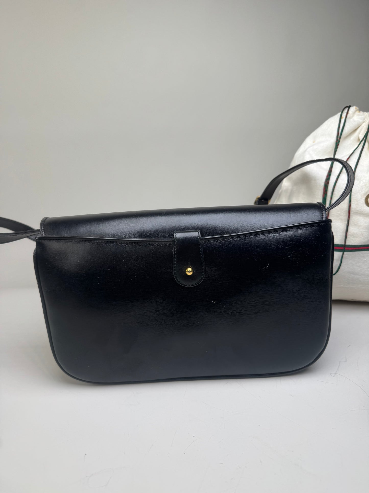 Vintage Gucci Leather Crossbody Bag Black Gold c. 2000
