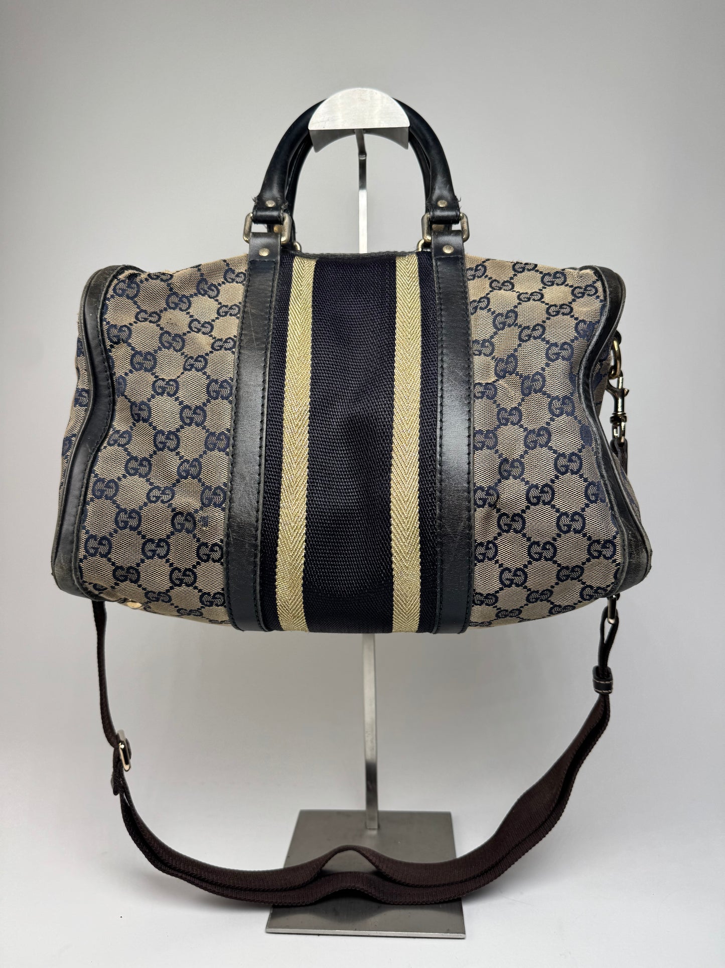Vintage Gucci Monogram Boston 2Way Bag Beige Black