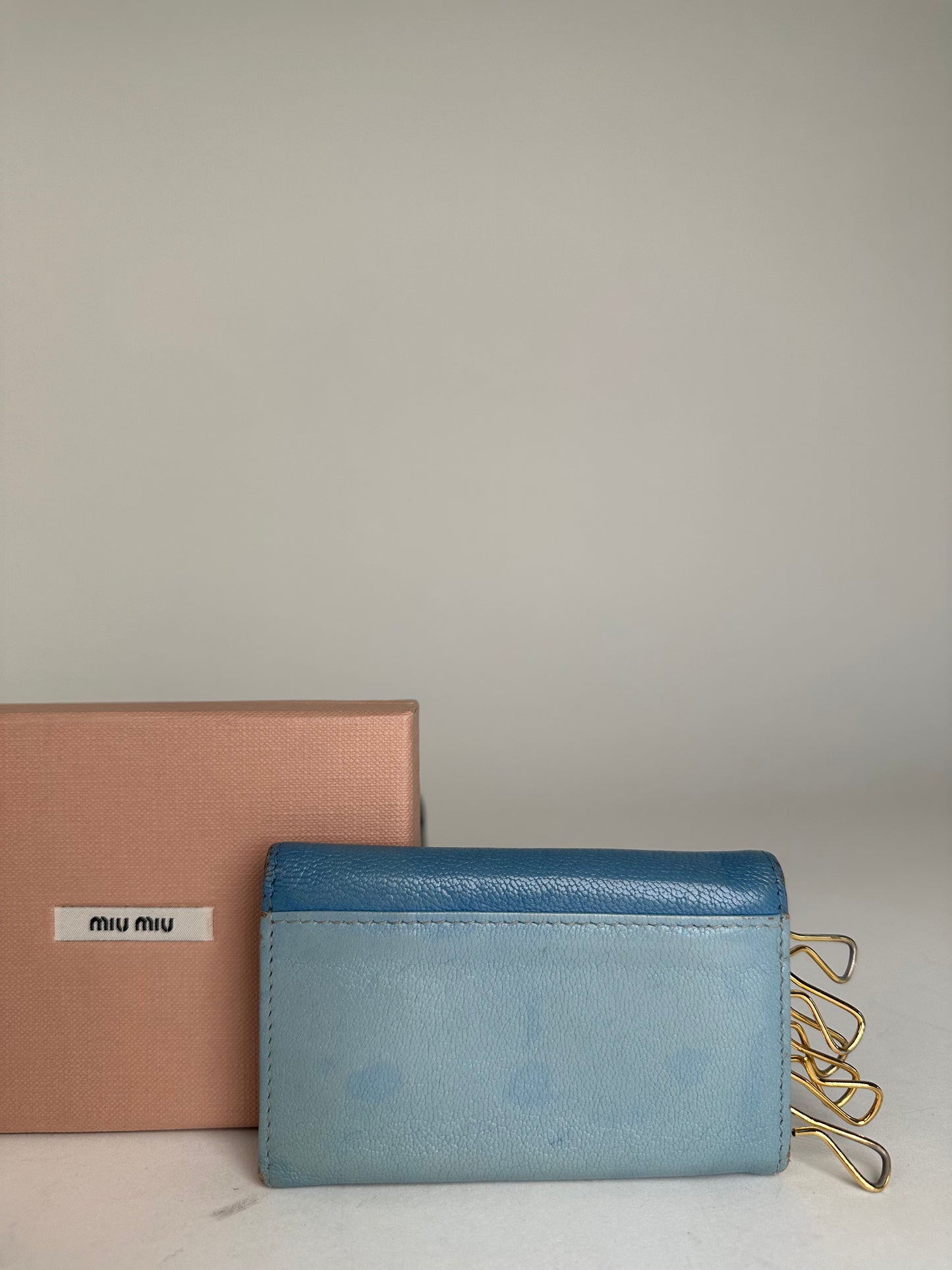 Miu Miu Leather Key Holder Blue Gold-Tone Hardware