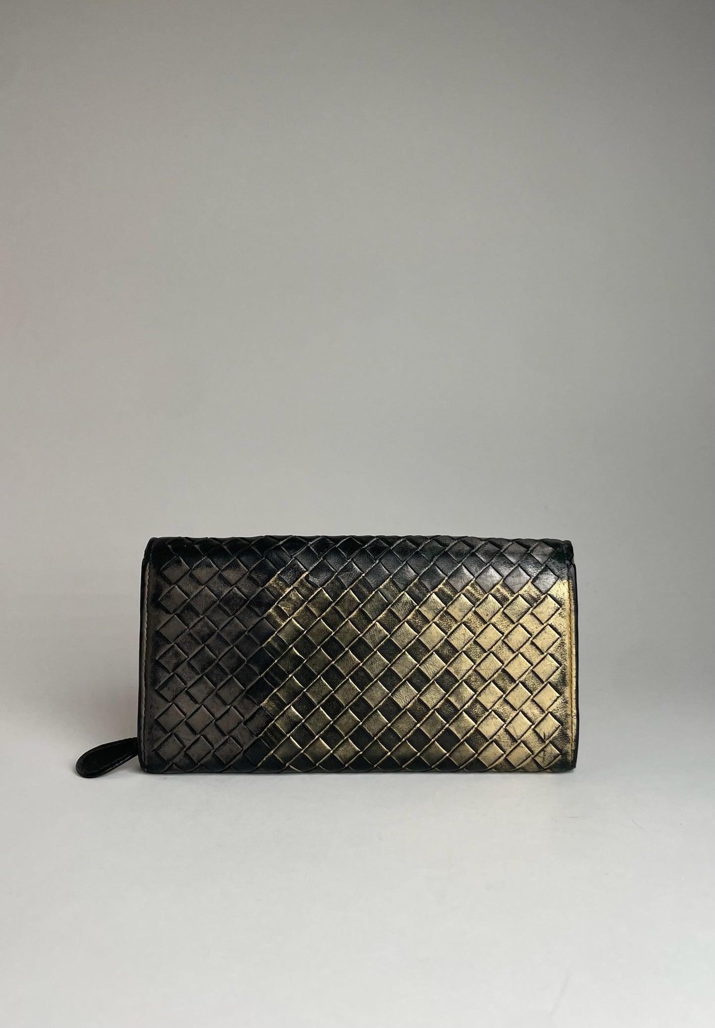 Vintage Bottega Veneta Intrecciato Leather Wallet Black Gold