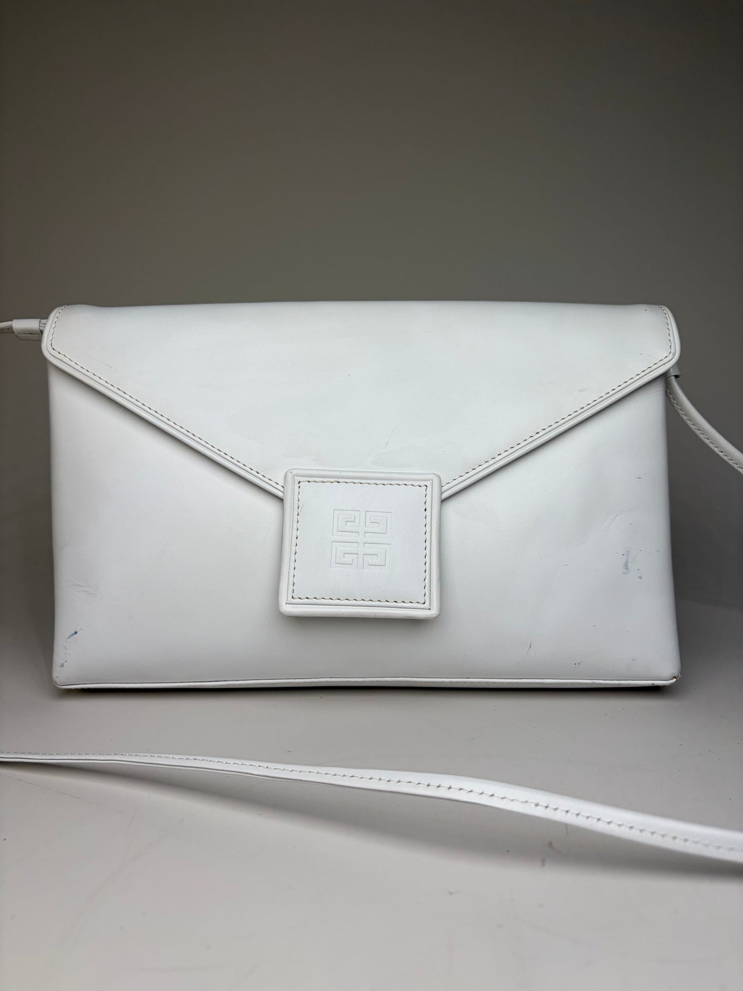 Vintage Givenchy Leather Clutch Bag White Silver