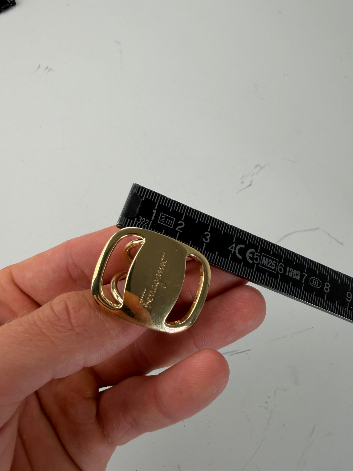 Vintage Ferragamo Logo Engraved Ring Gold Metal