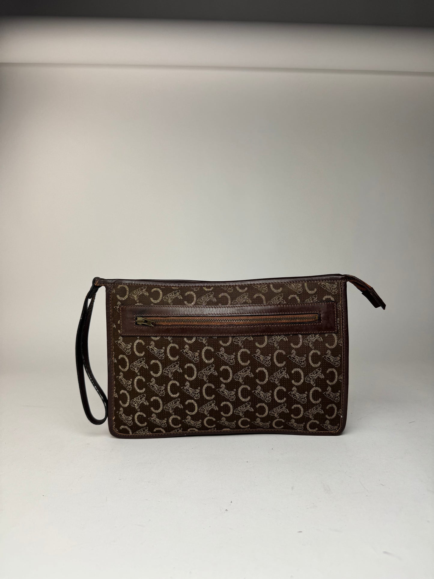 Pochette vintage Celine Monogram marron blanc