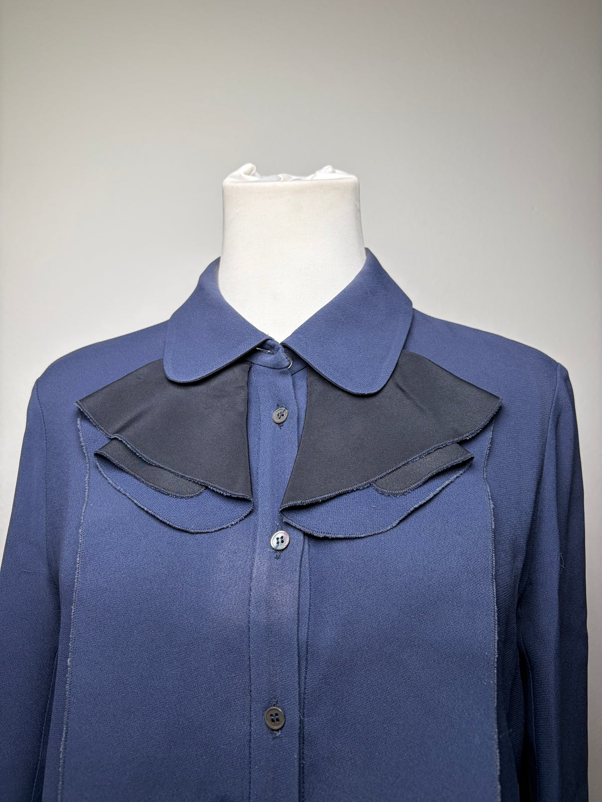 Vintage Miu Miu Shirt Dress Navy Black Collar XL