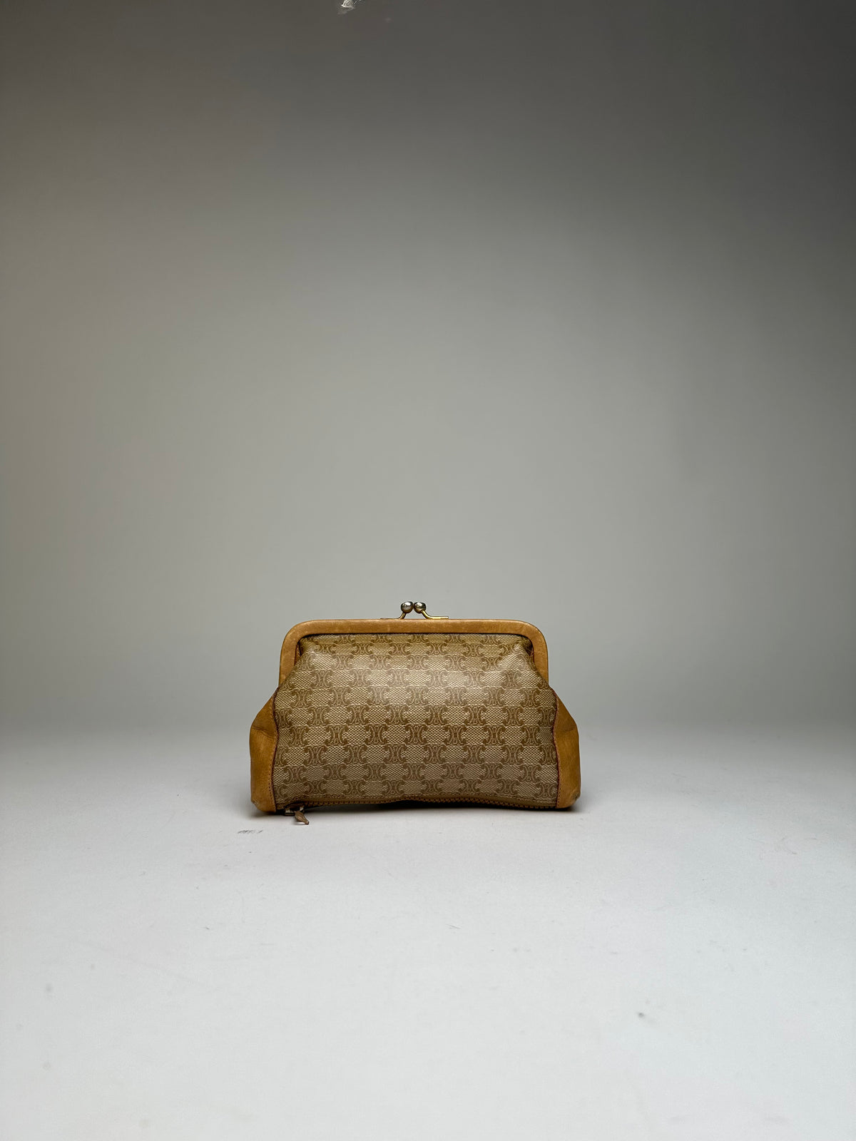 Vintage Celine Macadam Canvas Coin Purse Late 1970s Beige Tan