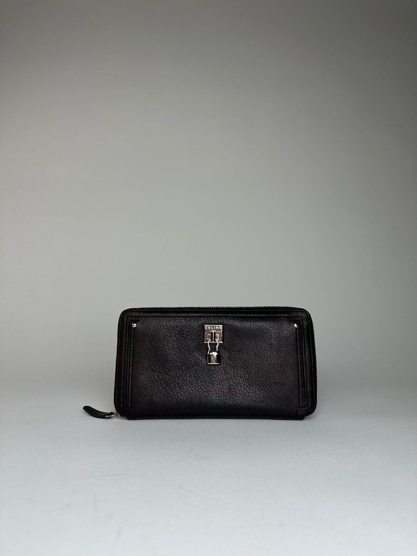 Vintage Celine Paris Locked Long Zippy Wallet Bronze