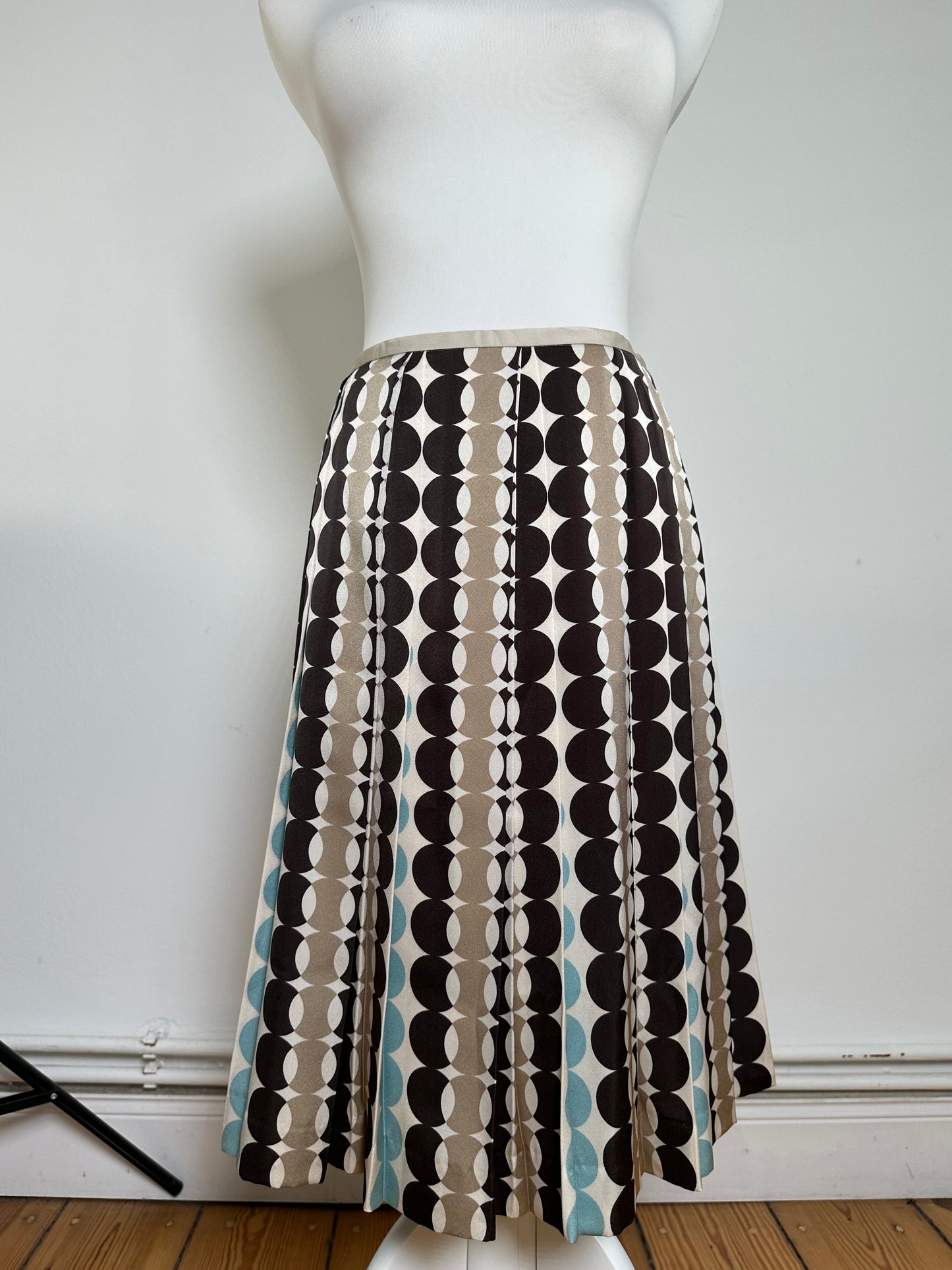 Courreges Geometric Print Skirt Brown Blue Cream Polyester