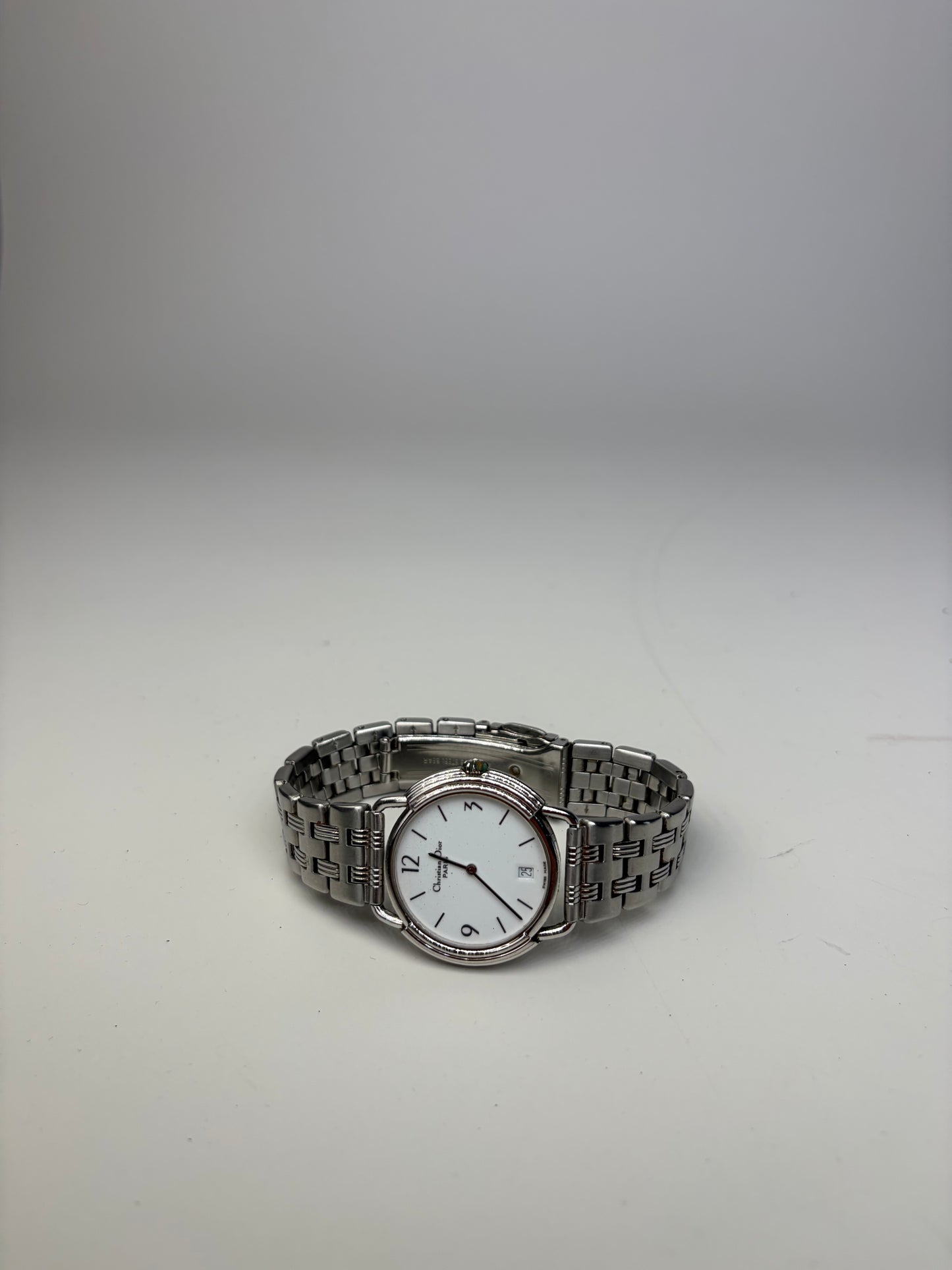 Vintage Dior Stainless Steel Bracelet Watch White Silver