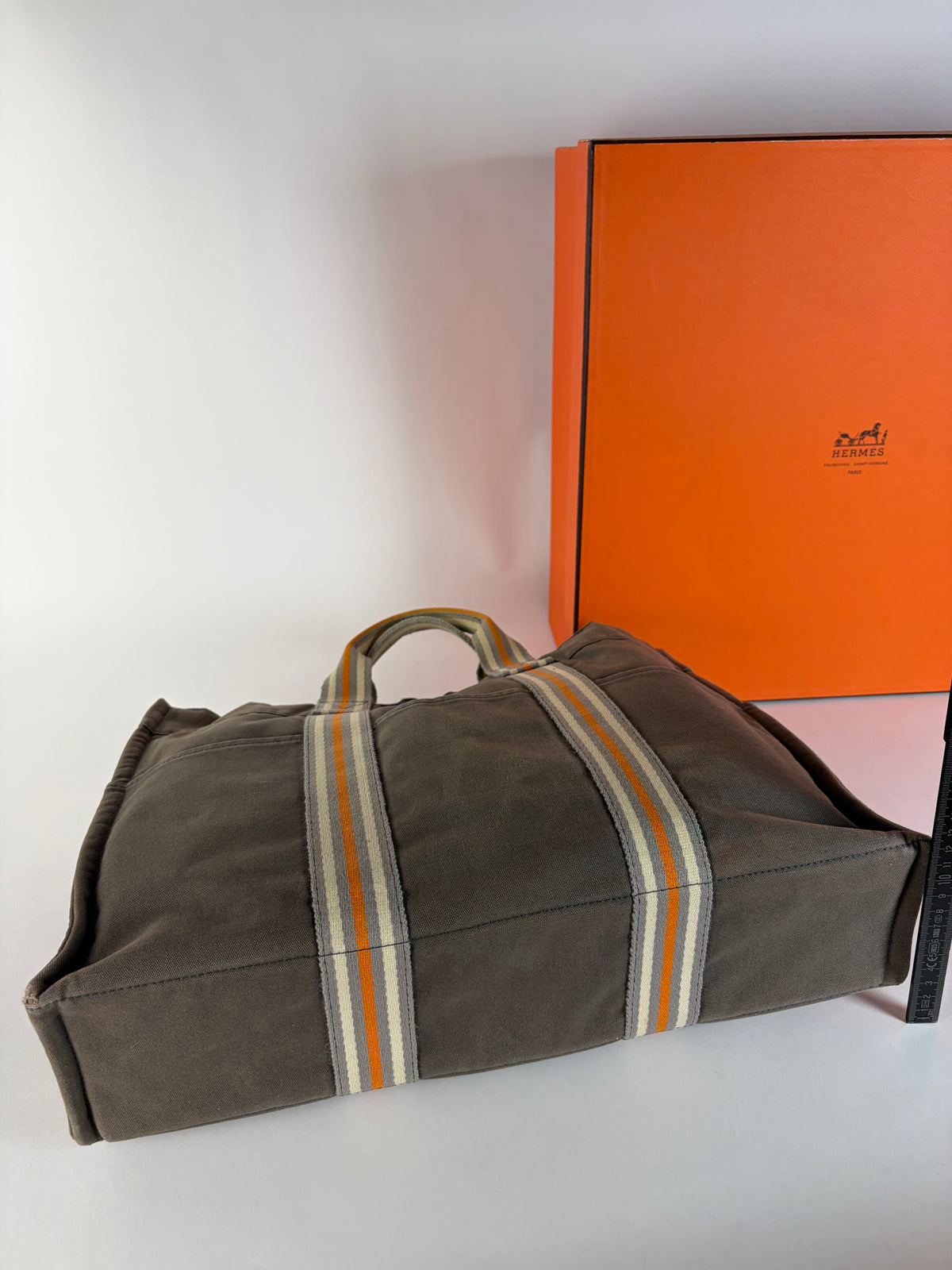 Vintage Hermès Troca Canvas Tote Late 1990s Dark Grey Orange