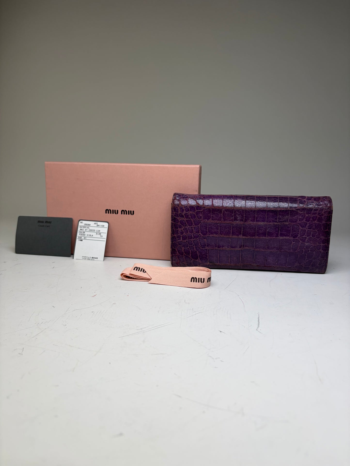 Vintage Miu Miu Crocodile-Embossed Leather Wallet Purple Gold