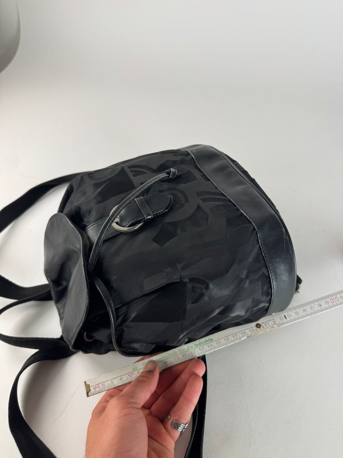 Vintage Salvatore Ferragamo Monogram Canvas Leather Backpack Black