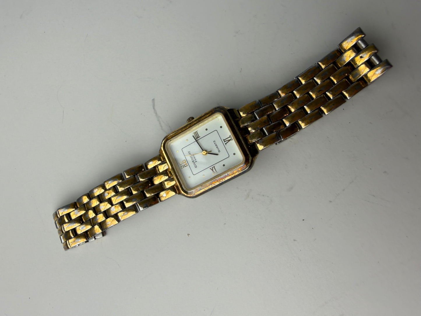 Vintage Givenchy Stainless Steel Gold Bracelet Watch Silver Gold