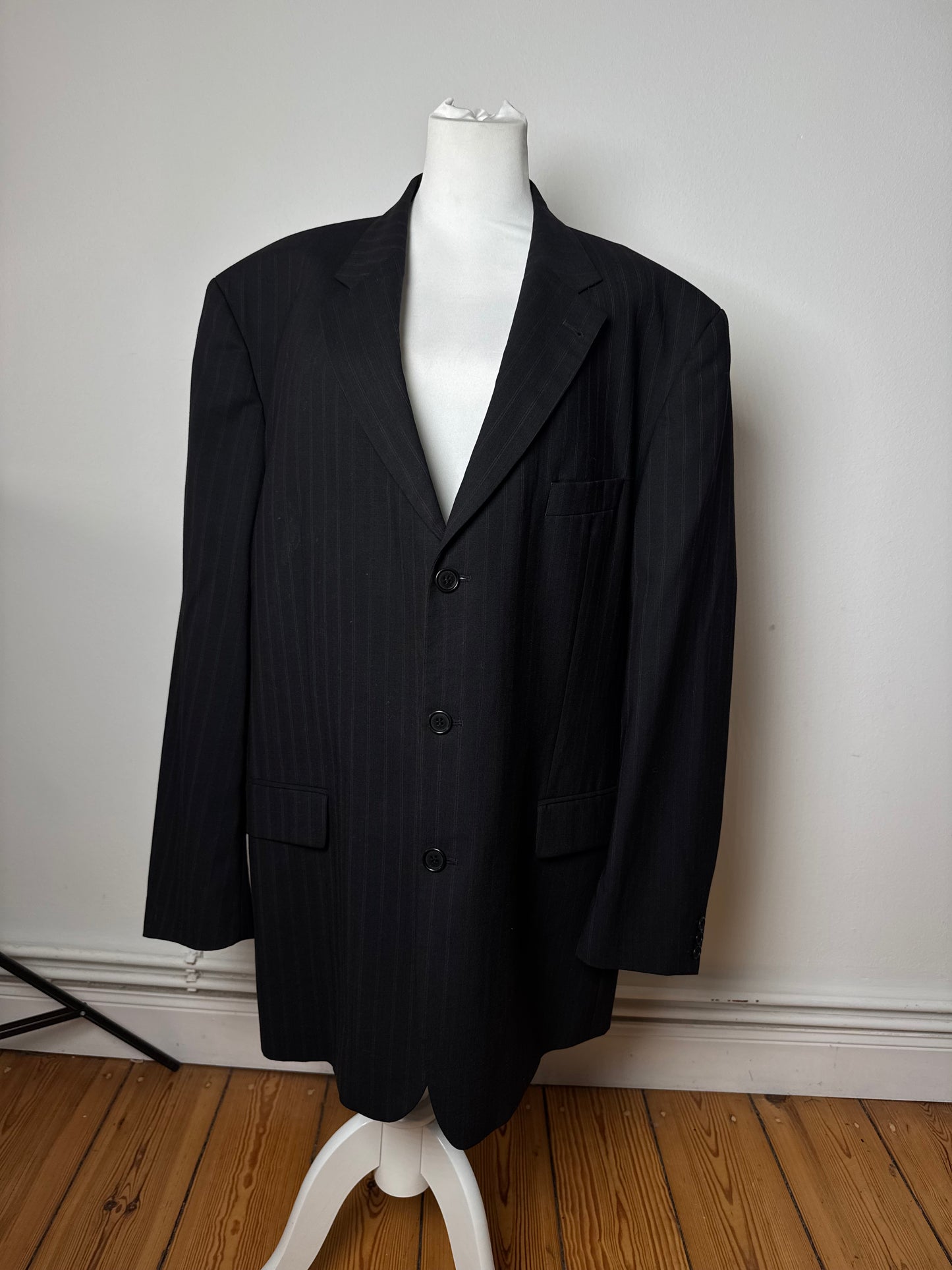 Vintage Hugo Boss Striped Men’s Wool Blazer Black Red XXL