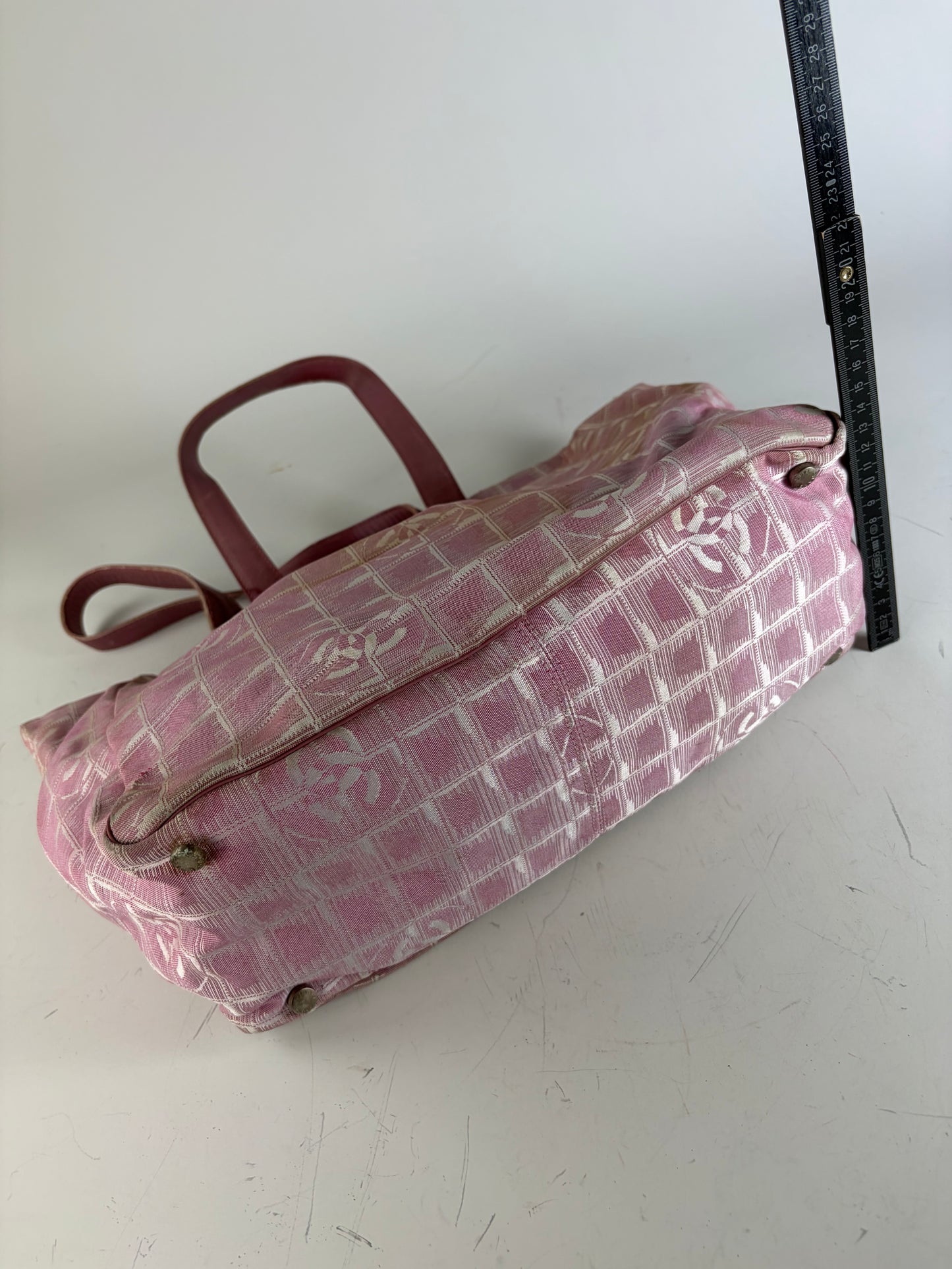 Vintage Chanel Canvas Tote Pink Cream Silver-Tone Hardware