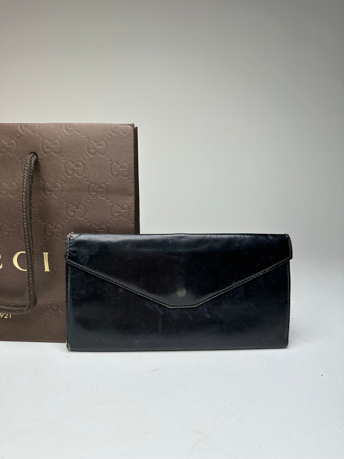 Vintage Gucci GG Leather Long Wallet Black