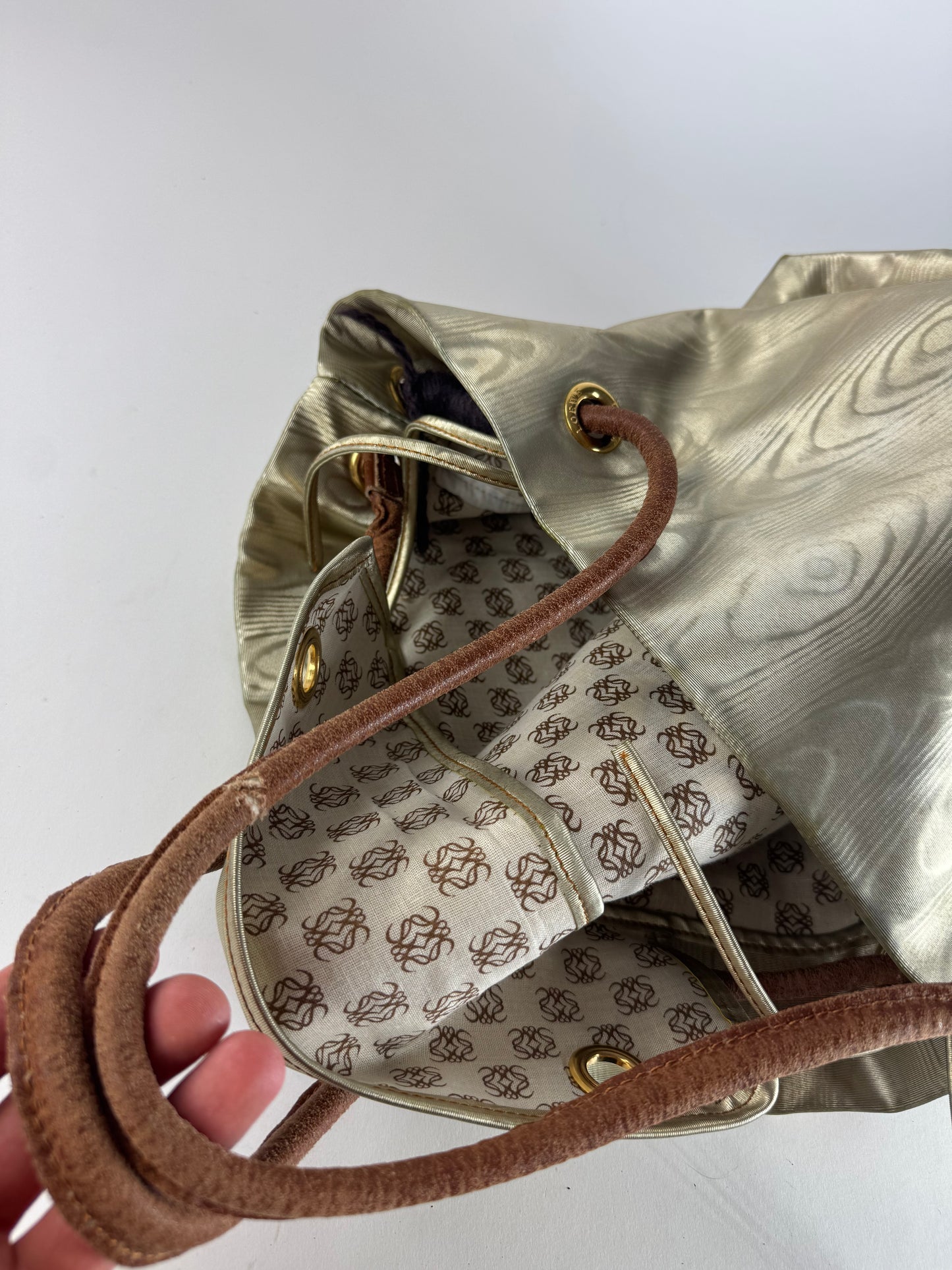 Vintage Loewe Madrid Leather Handbag Silver Brown