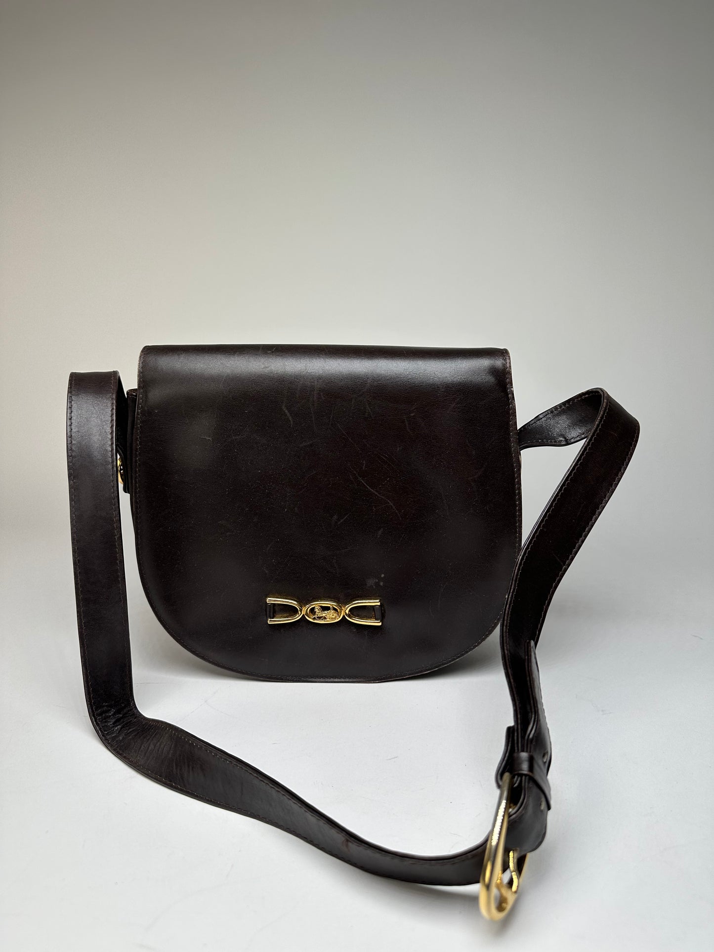 Vintage Celine Paris Leather Shoulder Bag Black