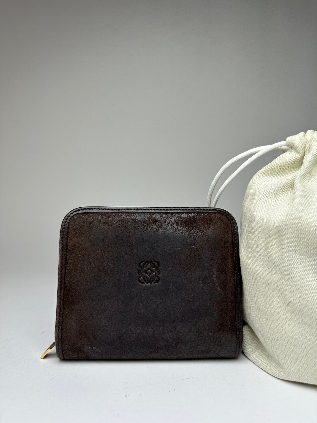 Vintage Loewe Grained Leather Bifold Wallet Late 1990s Dark Brown