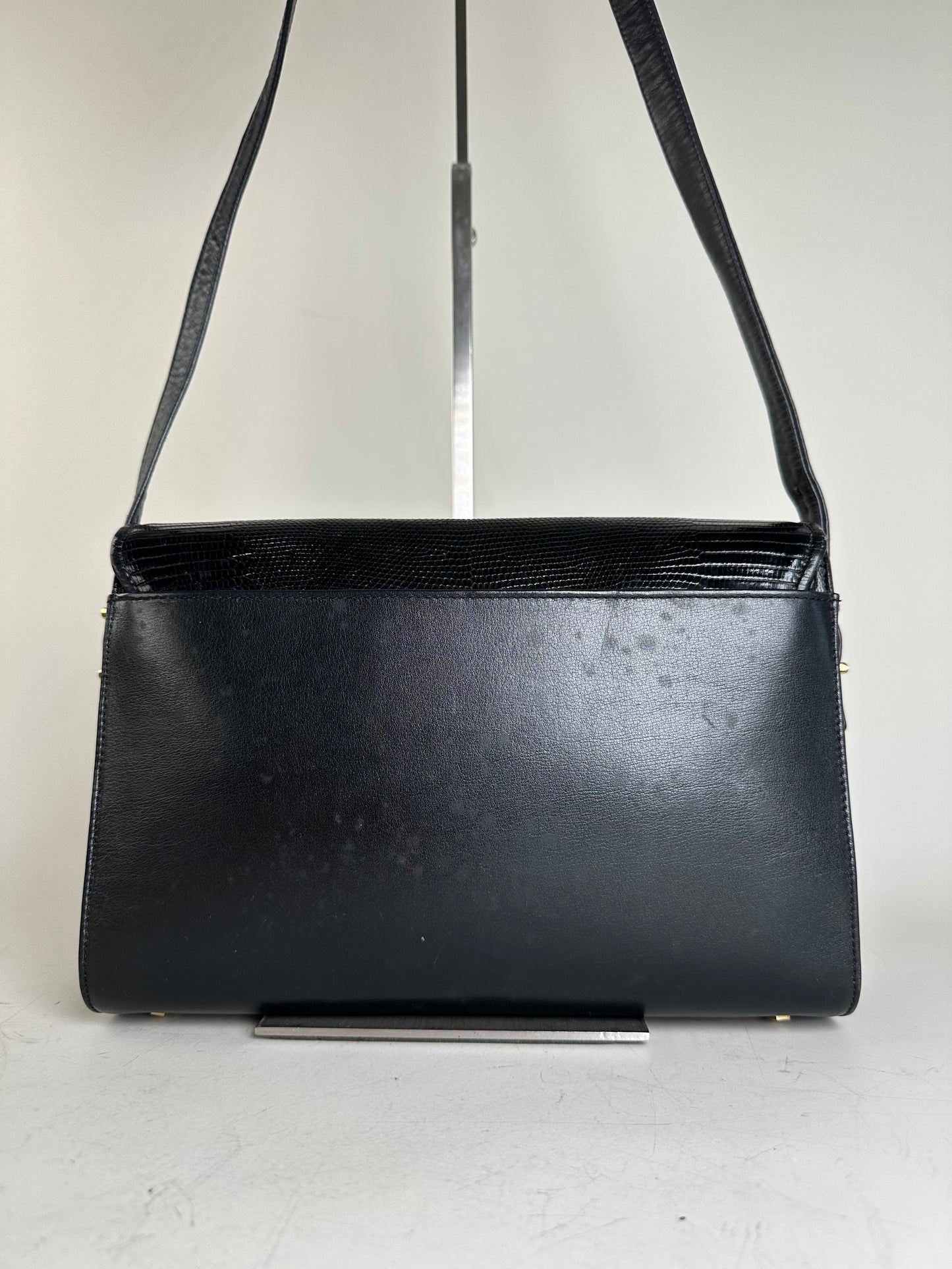 Vintage Givenchy Embossed Leather Shoulder Bag Black Gold