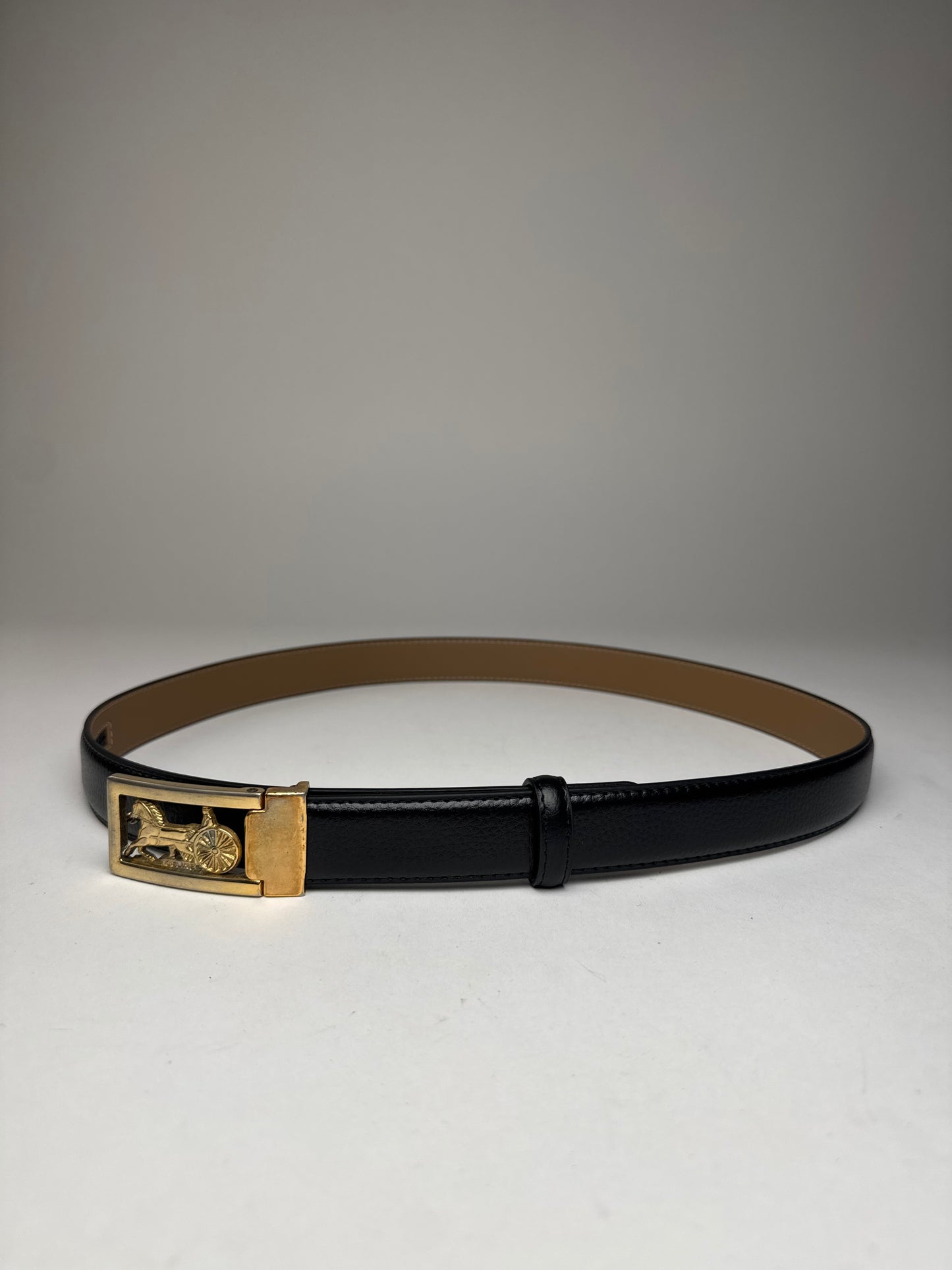 Vintage Celine Snake Emblossed Leather Belt Black