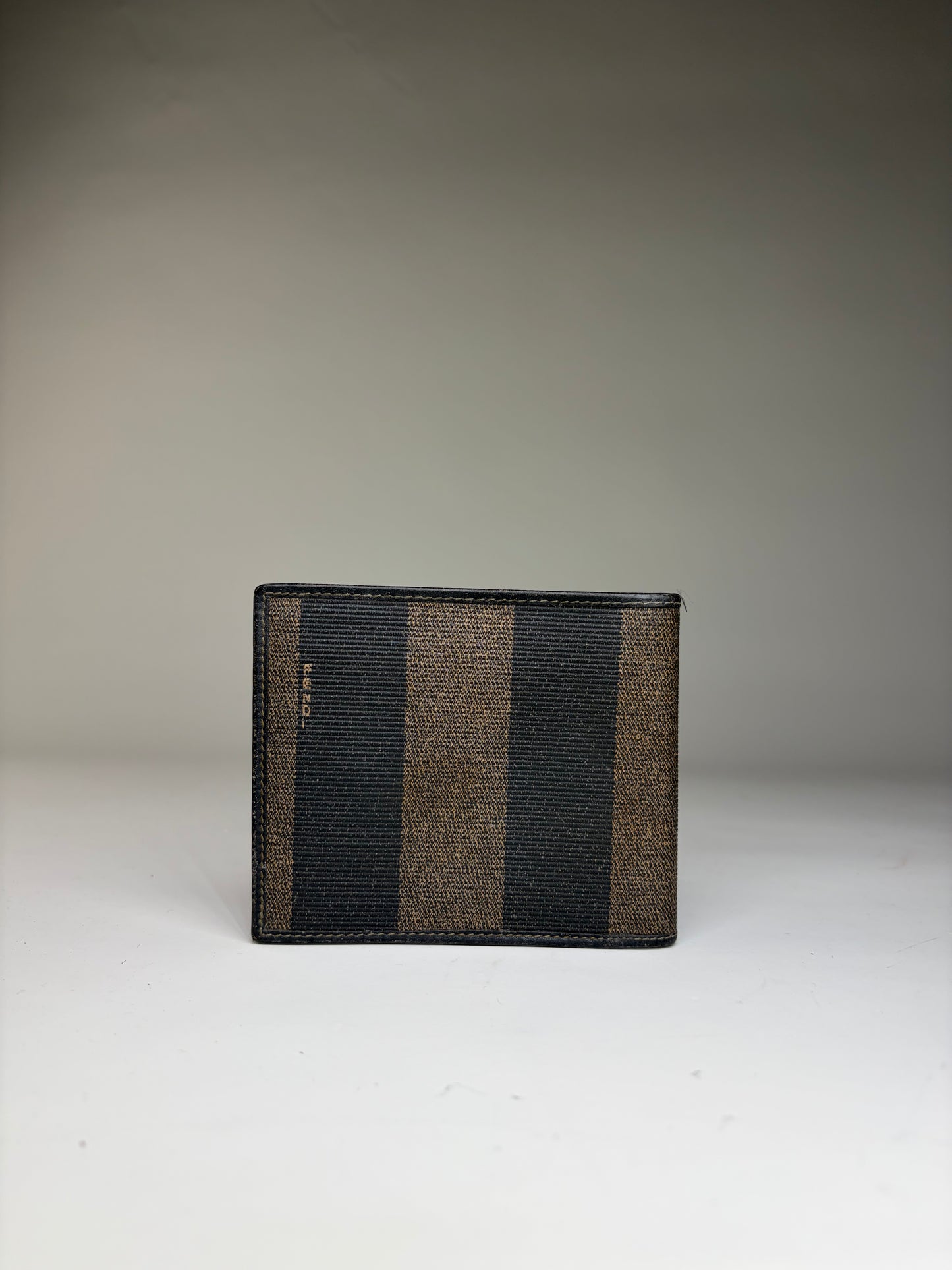 Vintage Fendi Striped Canvas Bifold Wallet Black Brown