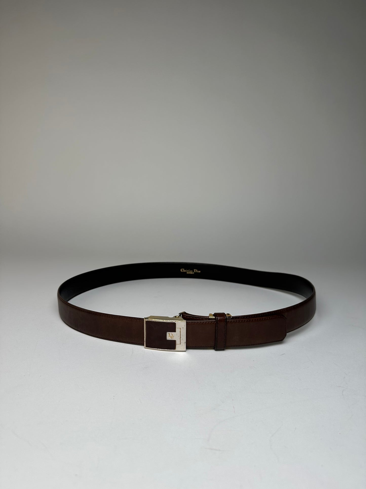 Vintage Dior Snake Emblossed Leather Belt Brown