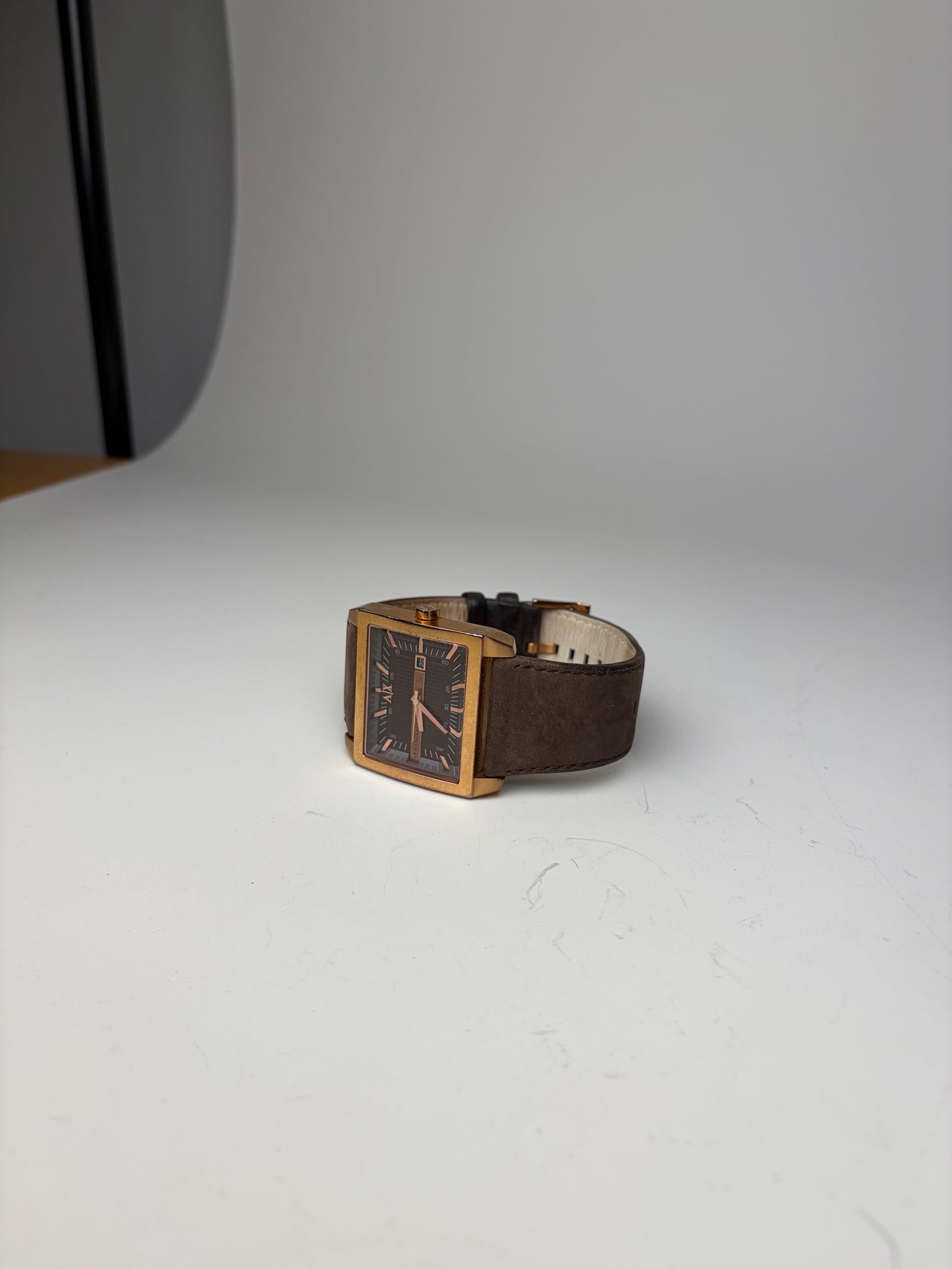 Vintage Armani Leather Strap Watch Brown Gold