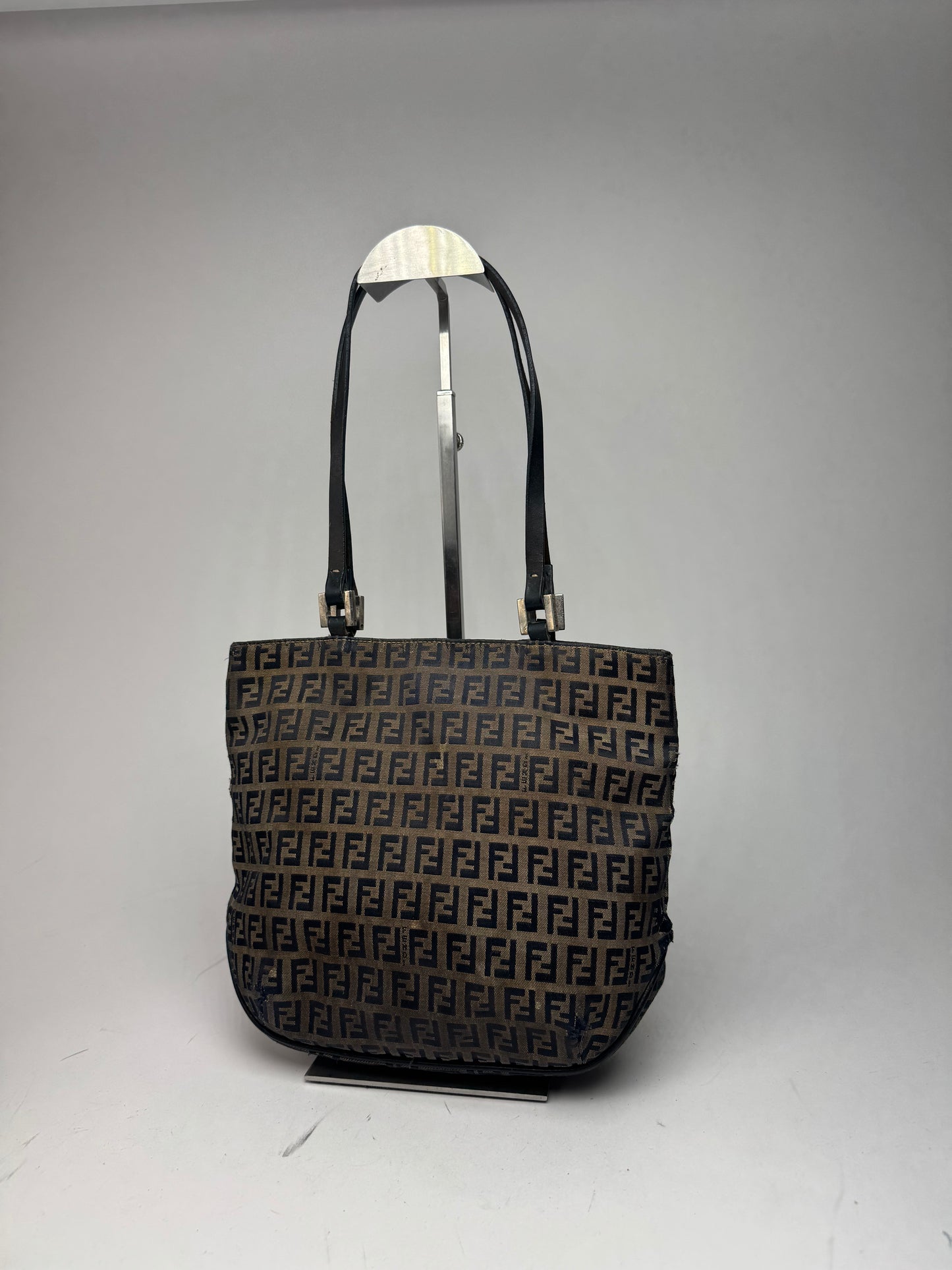 Vintage Fendi FF monogram leather Canvas Bag black brown