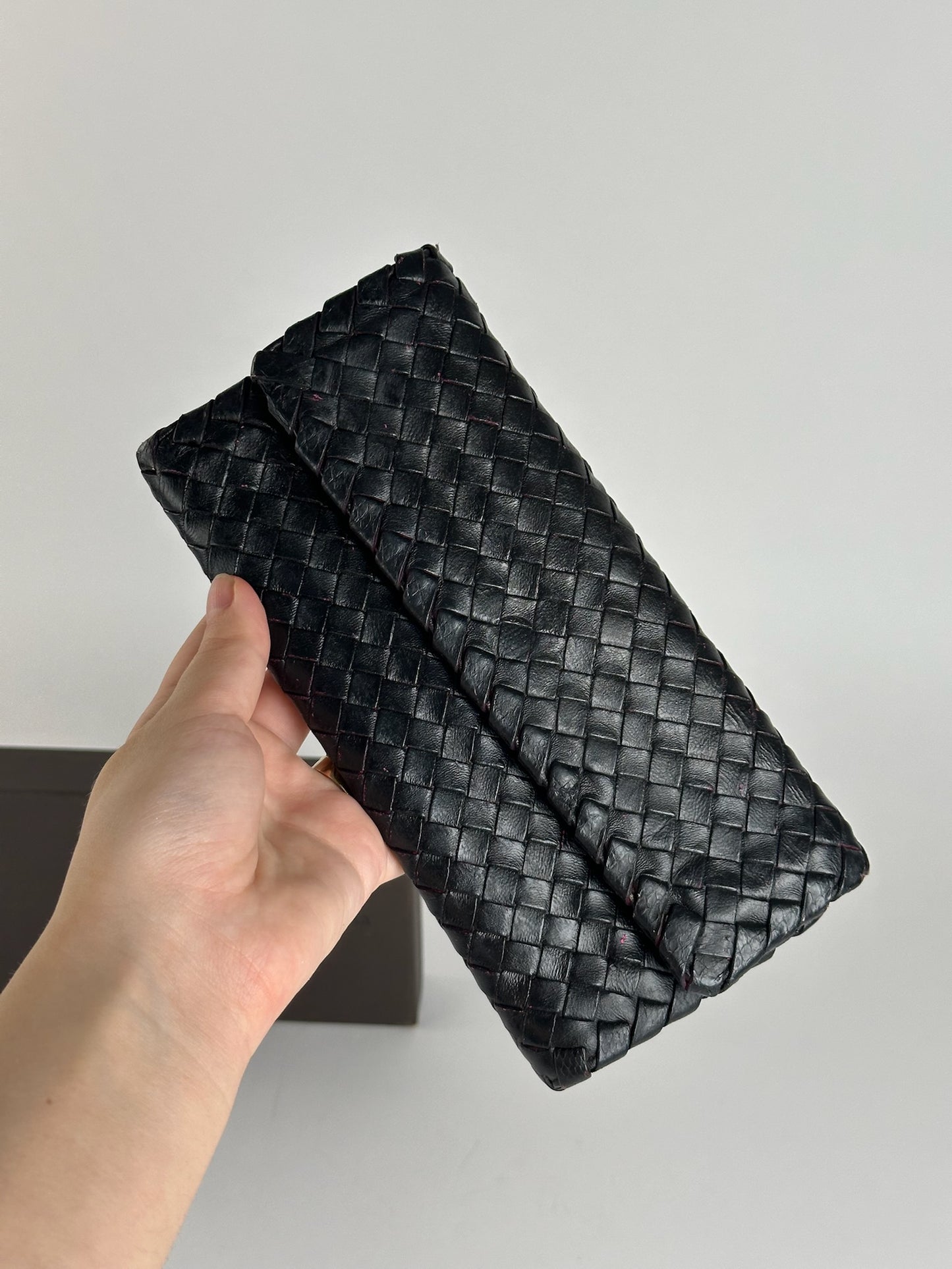 Portefeuille vintage en cuir marron Bottega Veneta