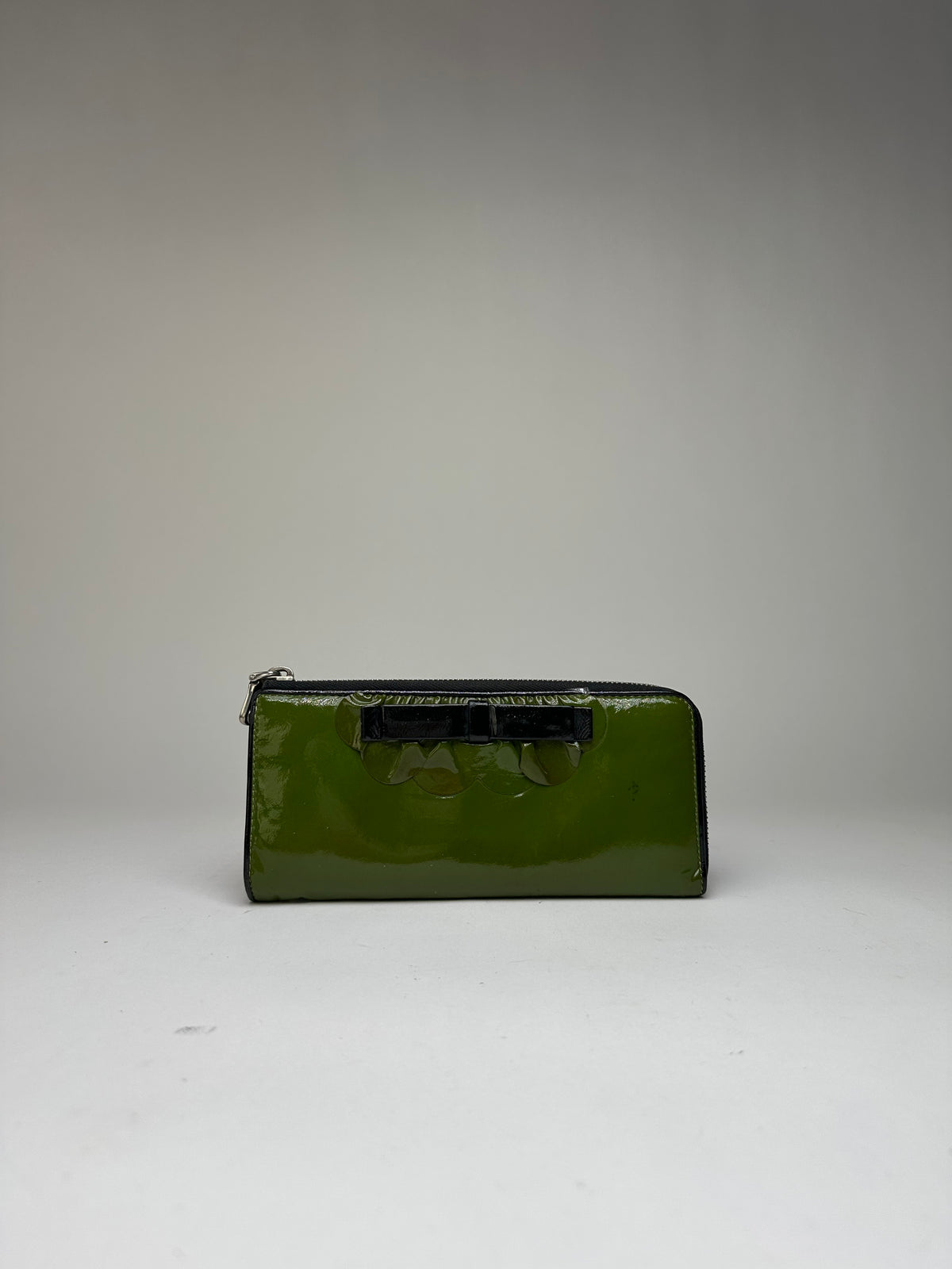 Vintage Miu Miu Patent Leather Bifold Wallet c. Late 2000s Green Black