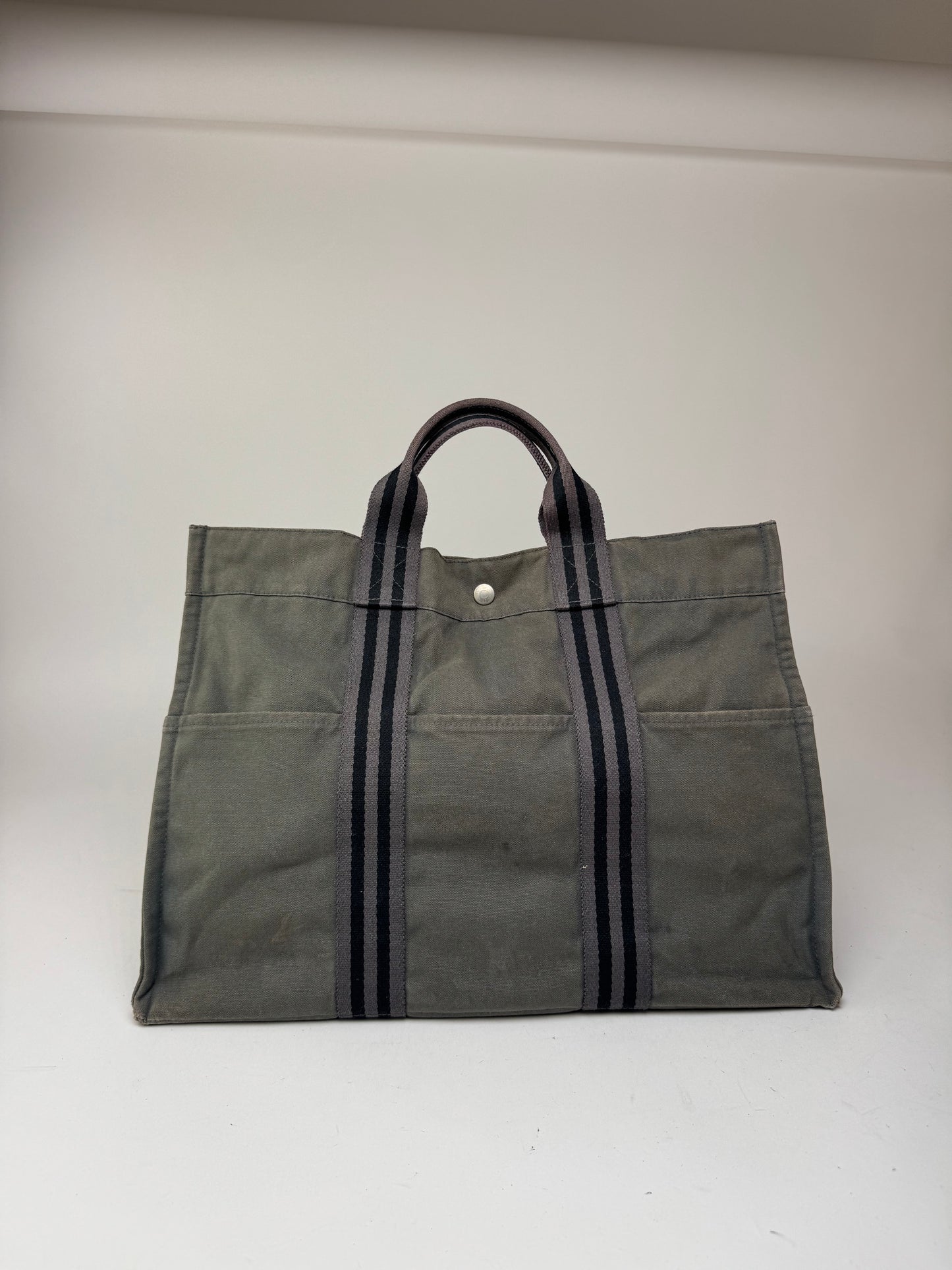 Vintage Hermes Canvas Shopper Grey