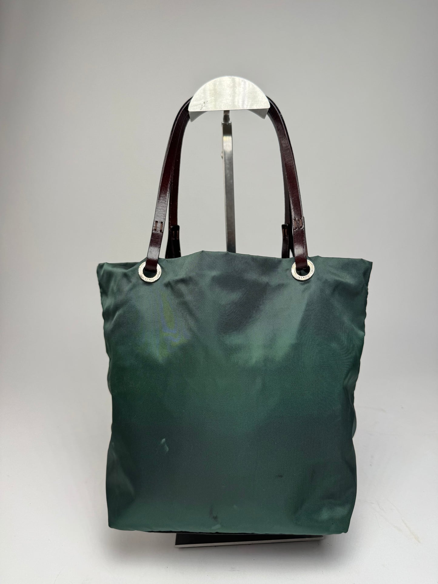 Vintage Fendi FF Logo Tote Bag Green Brown
