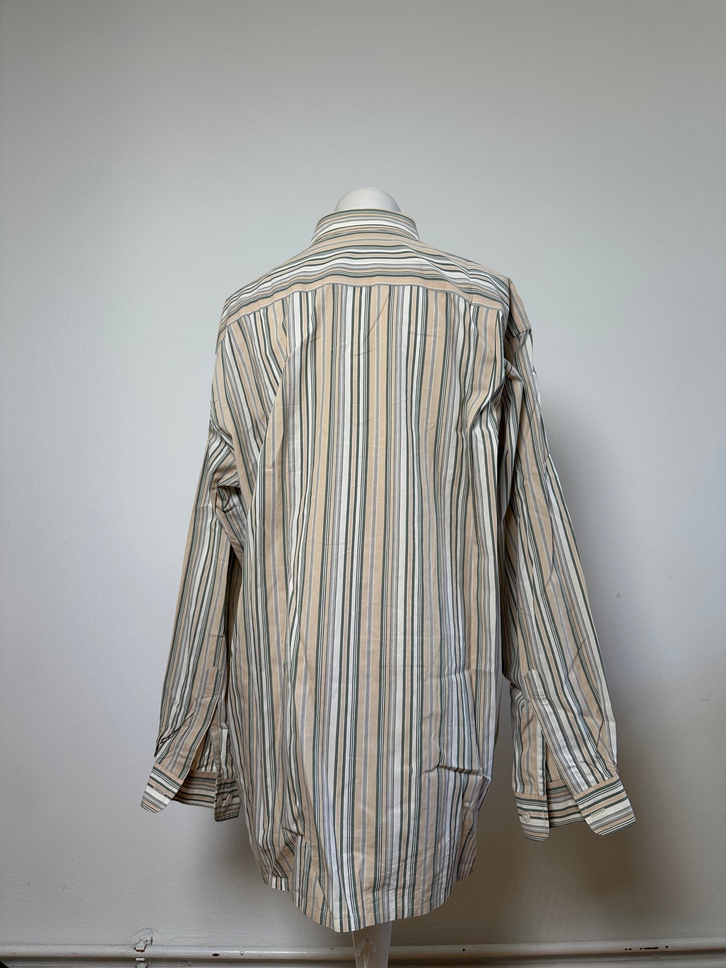 Vintage Balenciaga Men's Striped Cotton Shirt Cream Pink Green L