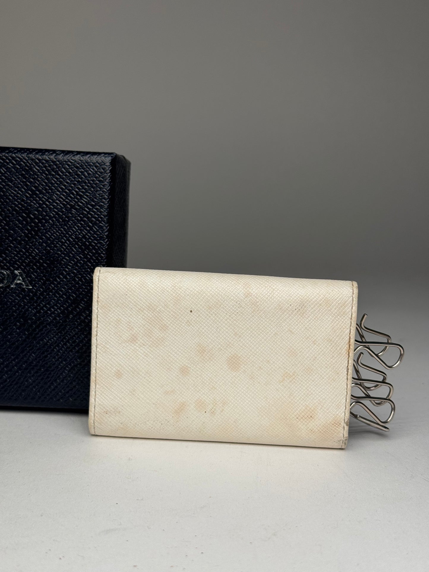 Vintage Prada Triangle Leather Key/Card Holder White