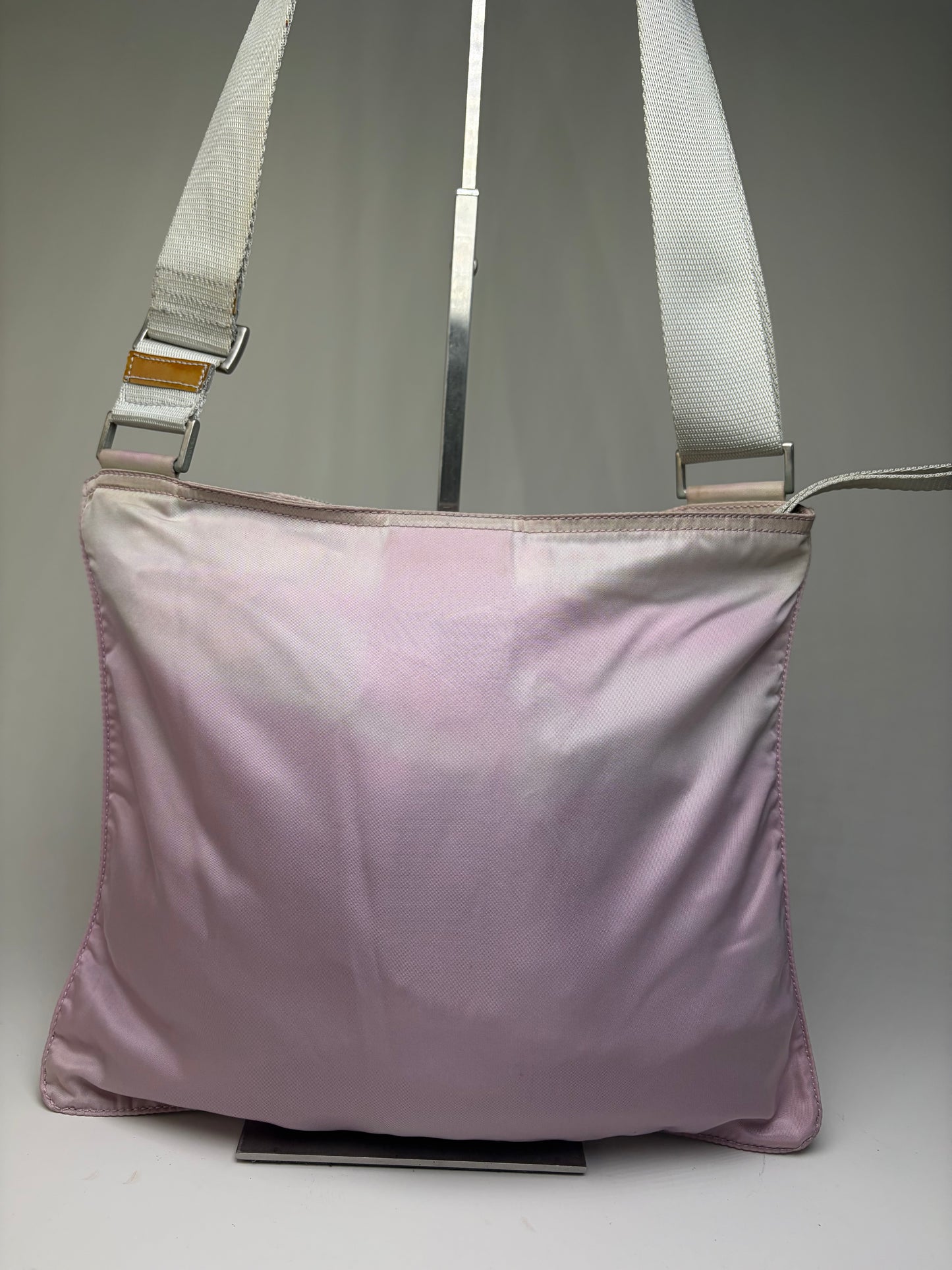 Vintage Prada Nylon Flap Crossbody Bag Light Pink Cream