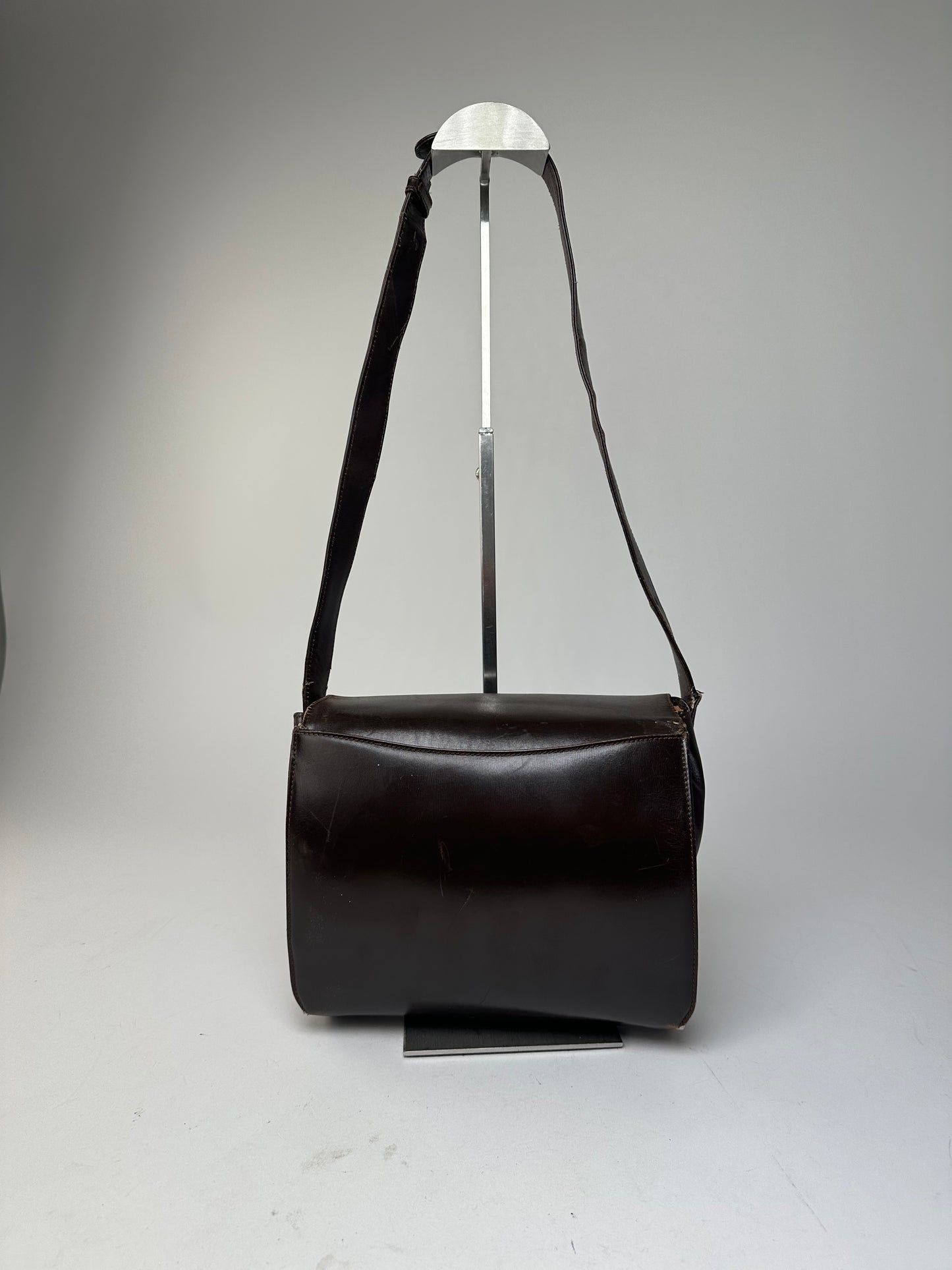 Vintage Gucci Leather Crossbody Bag Brown Gold