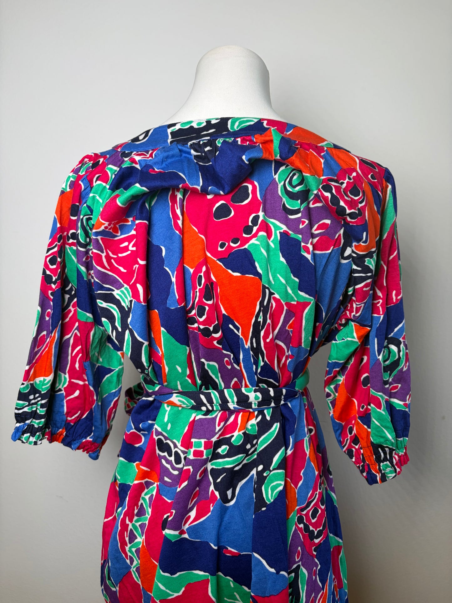 Vintage Yves Saint Laurent Cotton Floral Midi Dress Multicolor M