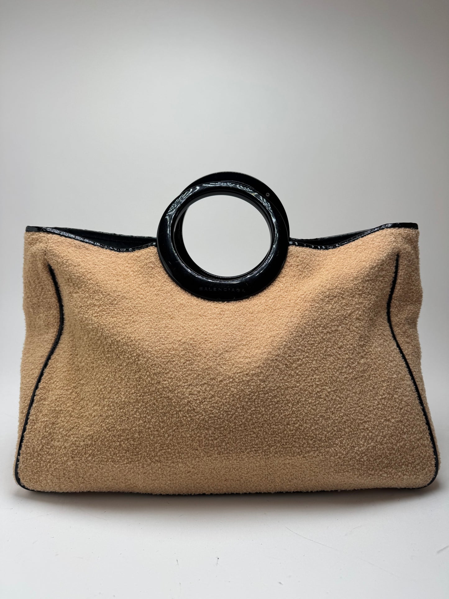 Sac cabas vintage Balenciaga en tissu éponge beige noir