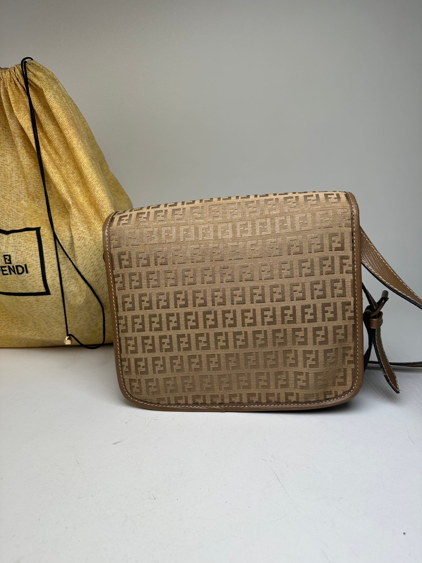 Vintage Fendi FF Monogram Leather Shoulder Bag Brown