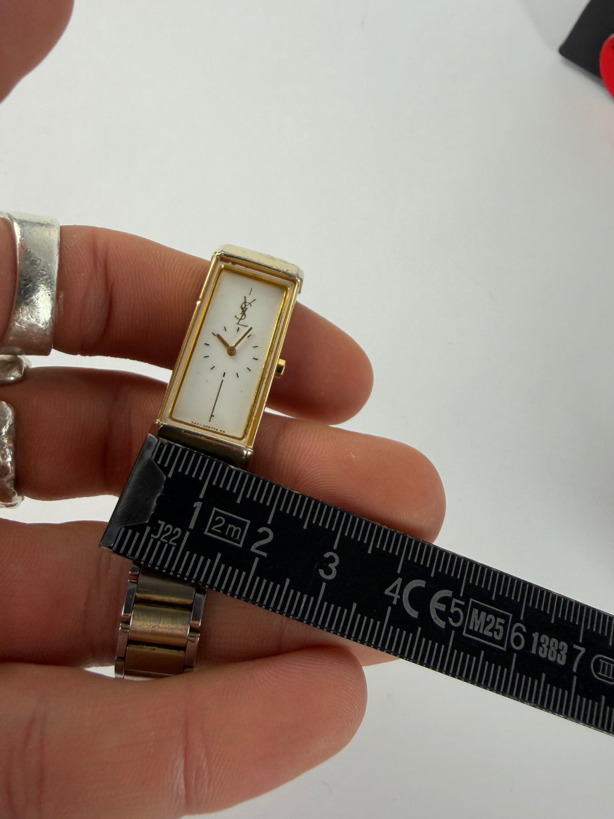Vintage Yves Saint Laurent Rectangular Bracelet Watch Late 1980s Gold Silver