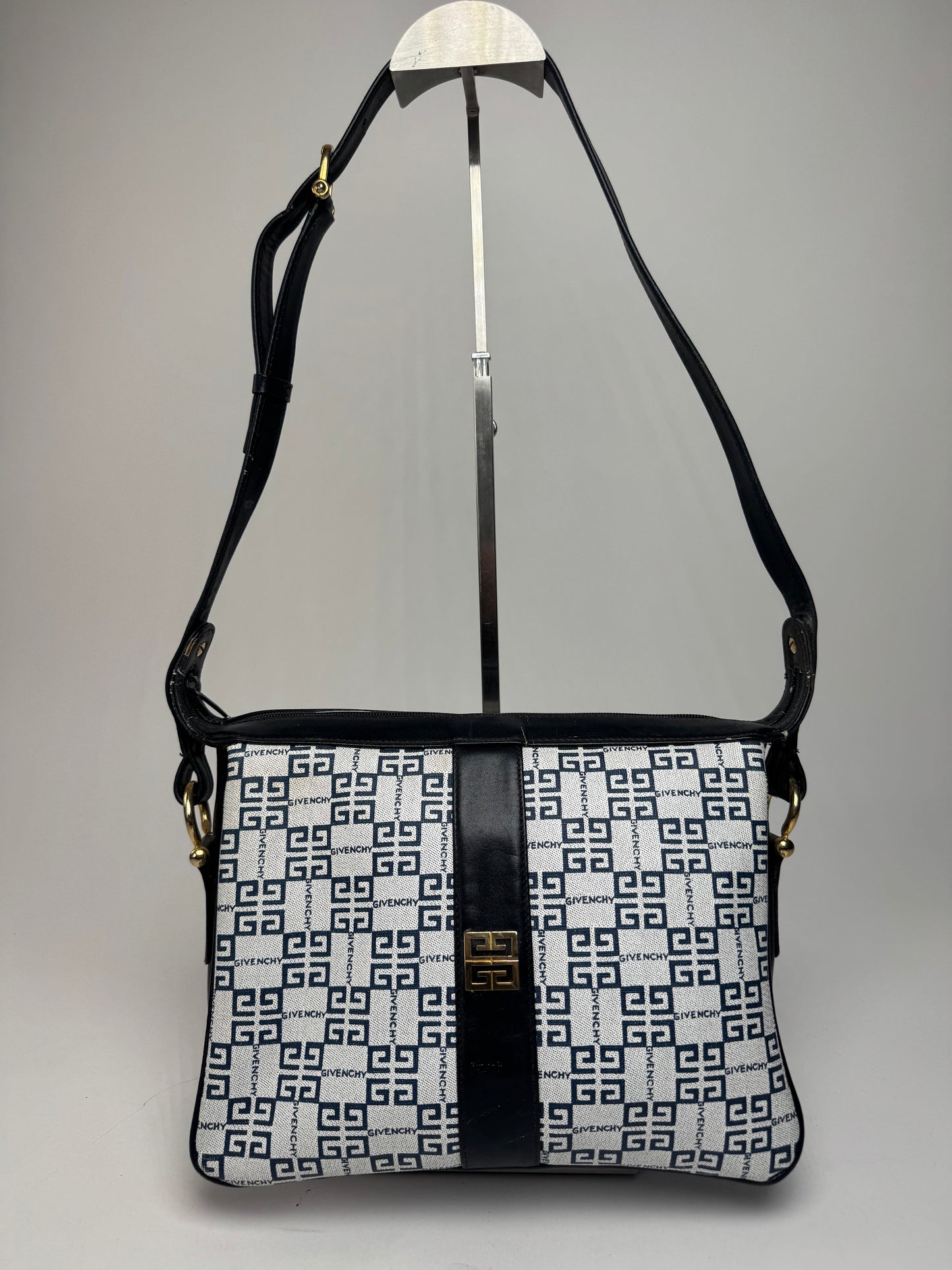 Vintage Givenchy 4G Leather Monogram Bag Navy White