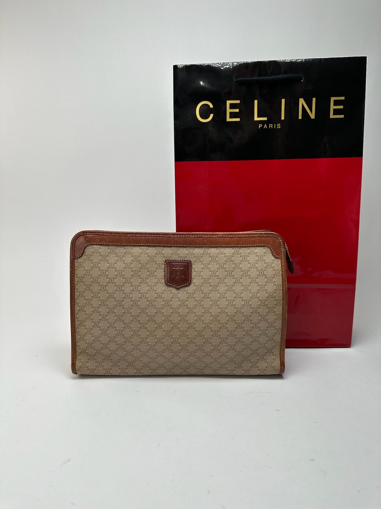 Pochette vintage en cuir beige Céline Paris