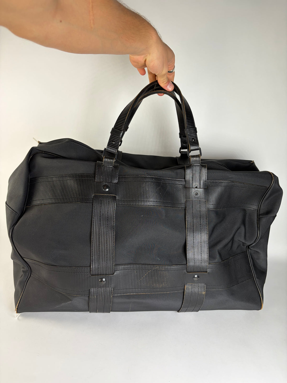Vintage Versace Nylon Leather Trim Weekend Duffle Bag Black