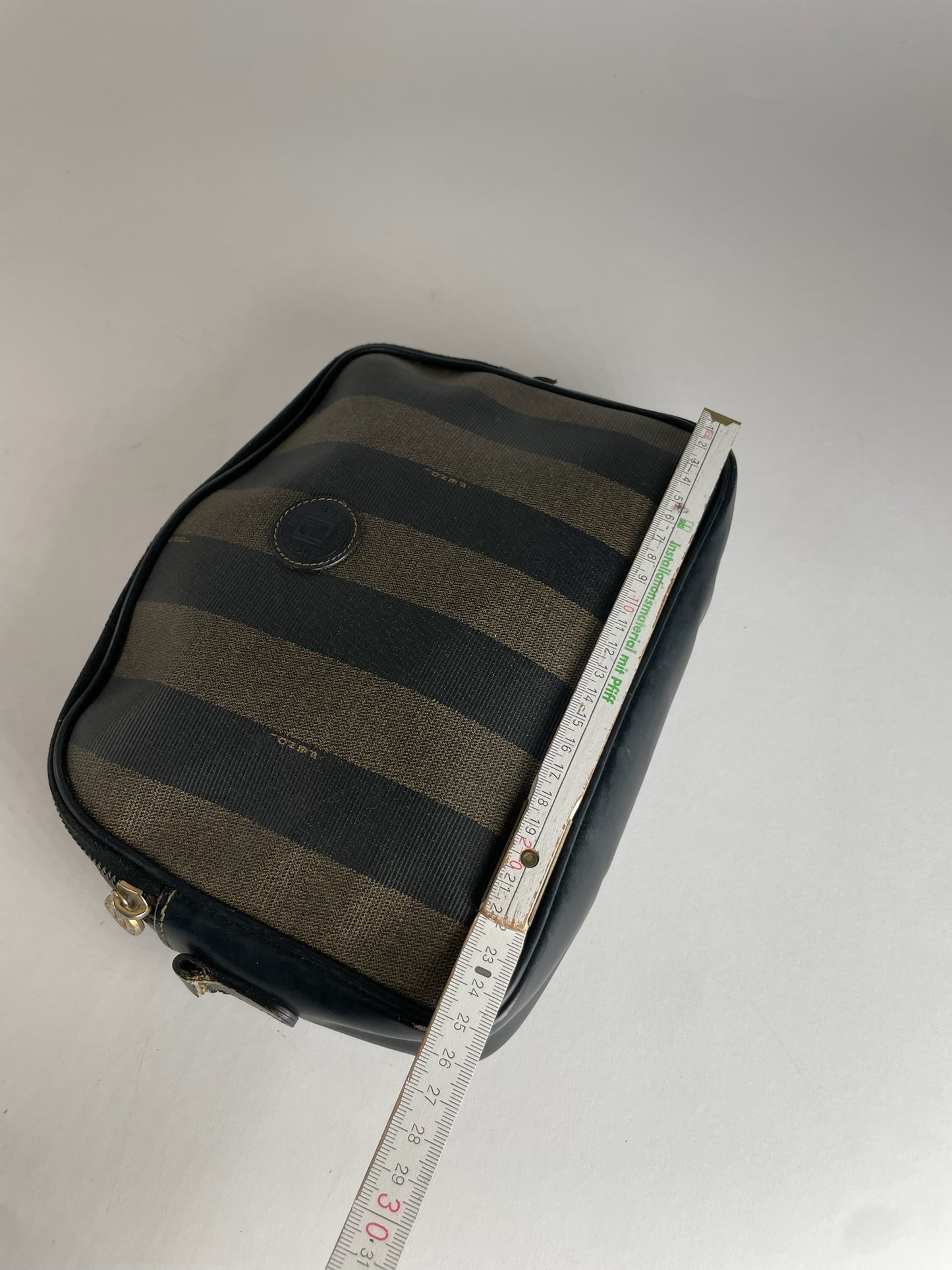 Vintage Fendi Striped Leather Clutch Black Brown