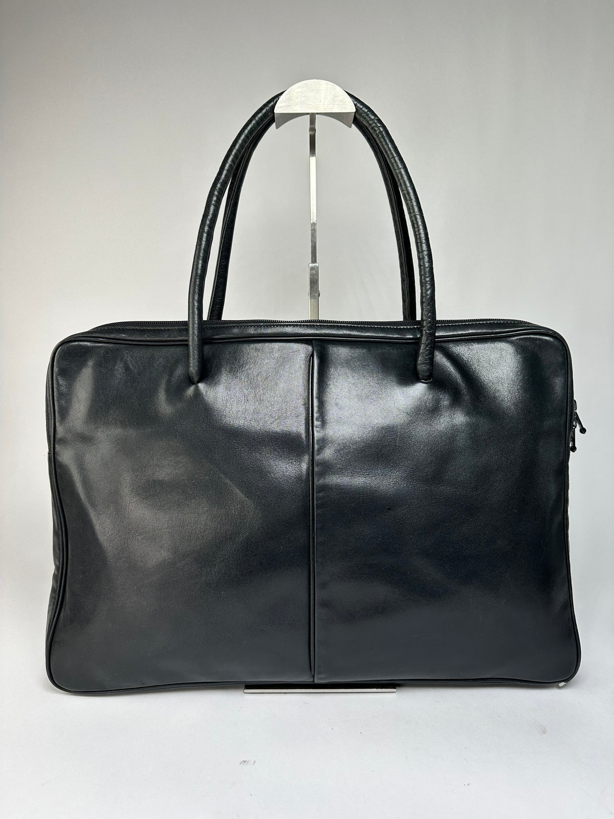 Vintage Issey Miyake Structured Leather Top-Handle Bag Black