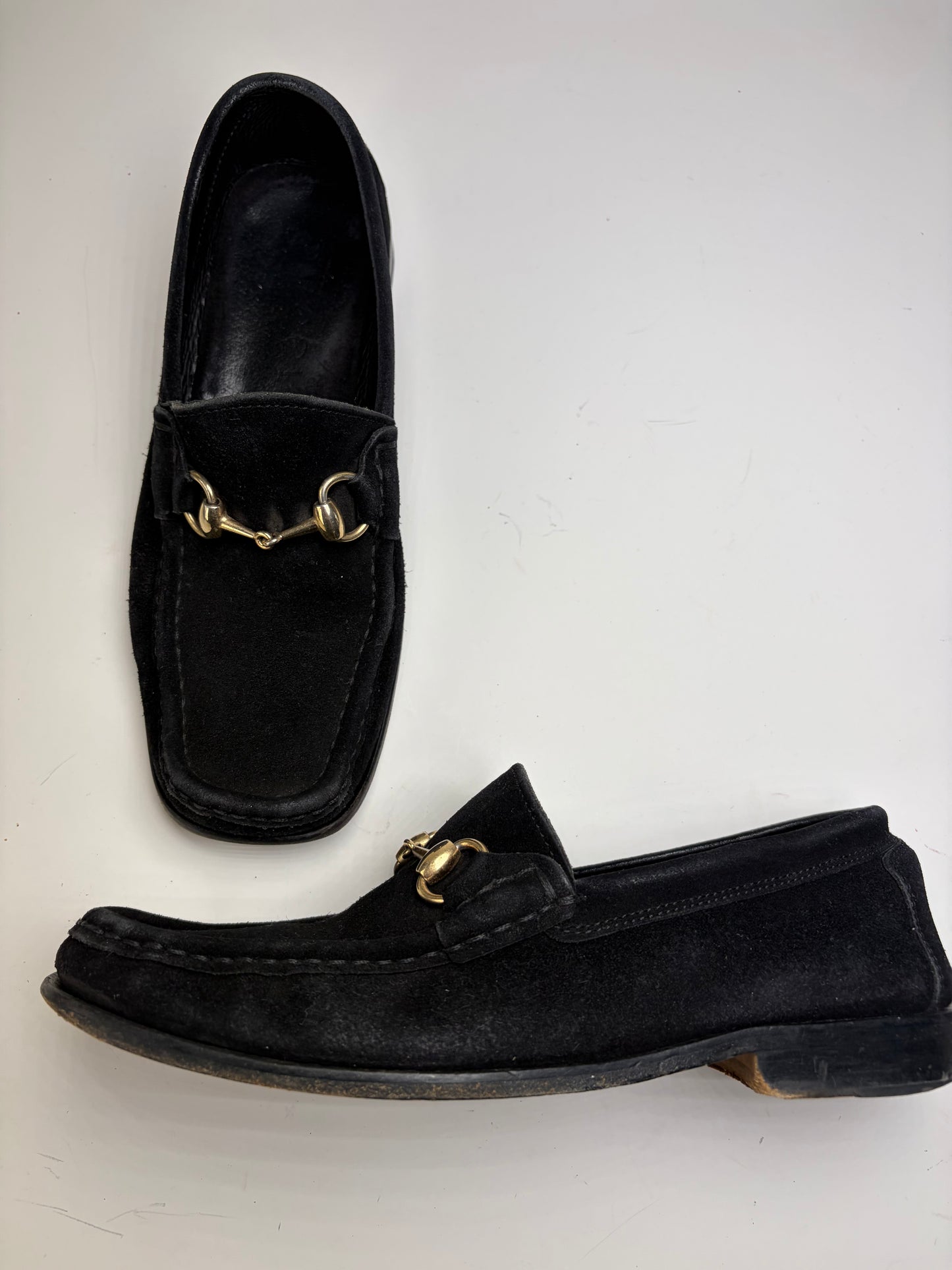 Vintage Gucci Suede Loafers Black Gold-Tone Chain EU39.5