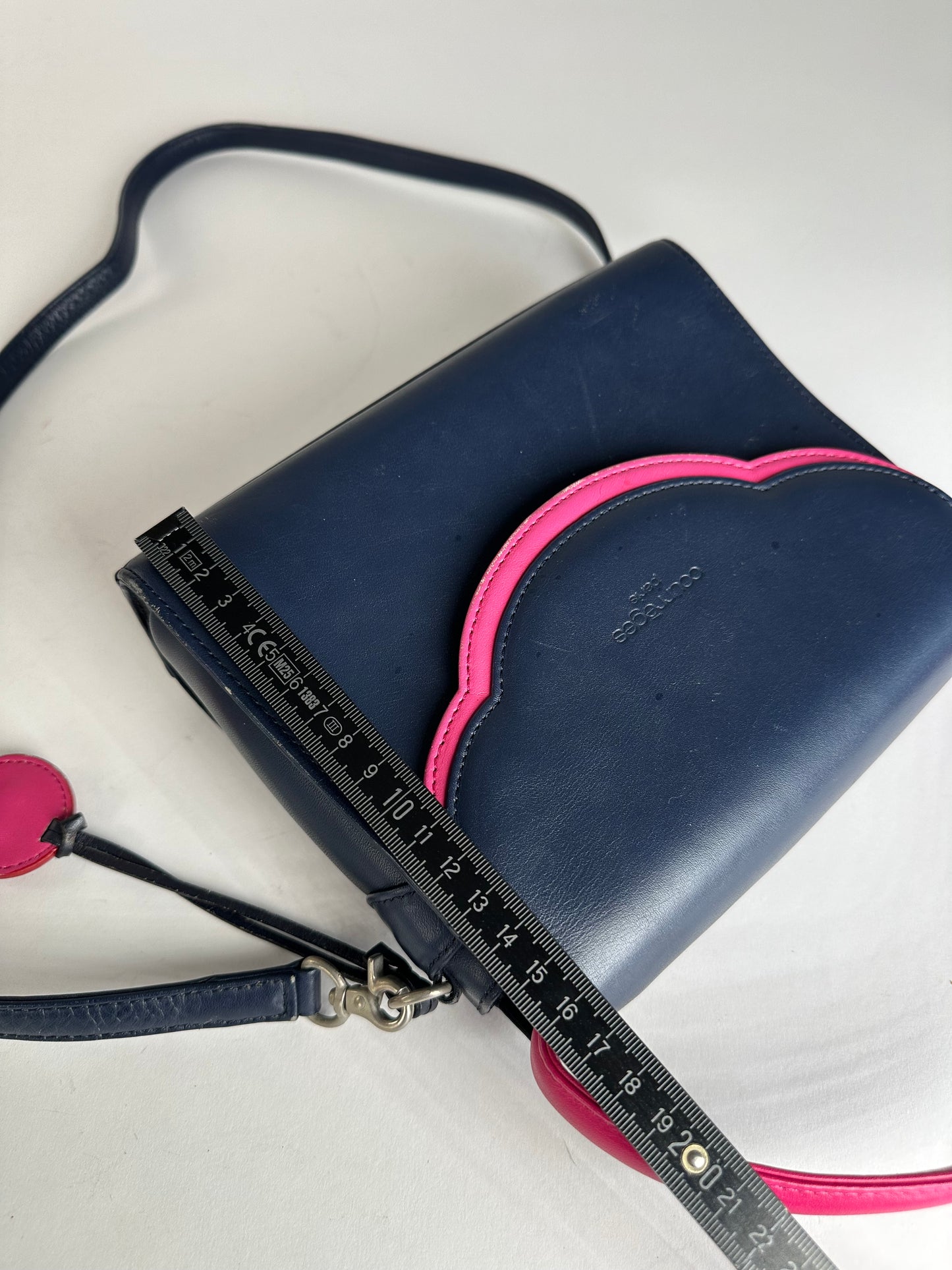 Vintage Courreges 2WAY Leather Handbag Navy Pink