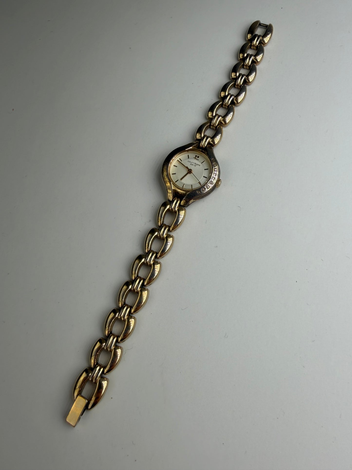 Vintage Courreges Bracelet Watch Gold-Tone Cream Dial