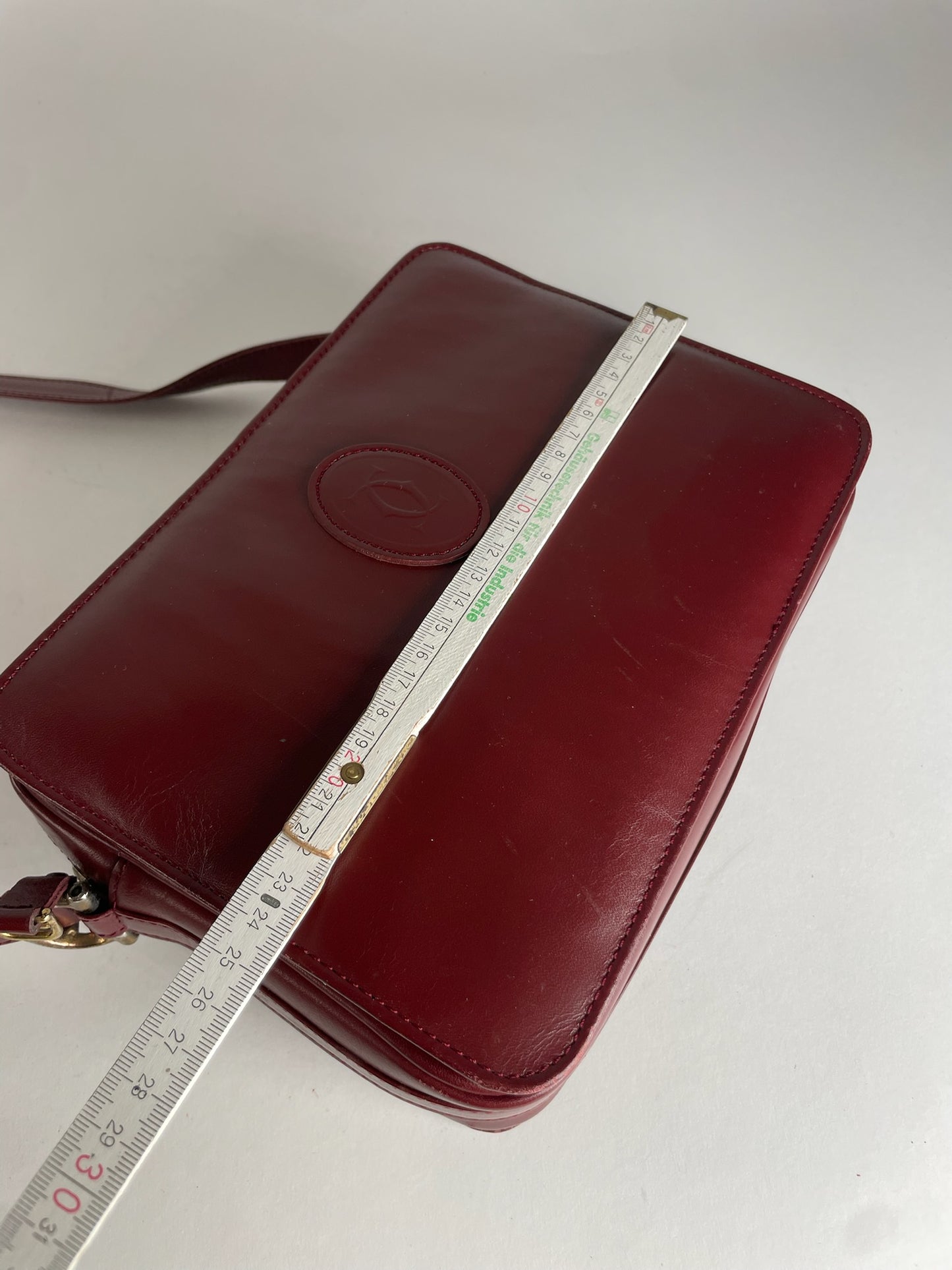 Vintage Cartier Leather Logo Shoulder Bag Burgundy