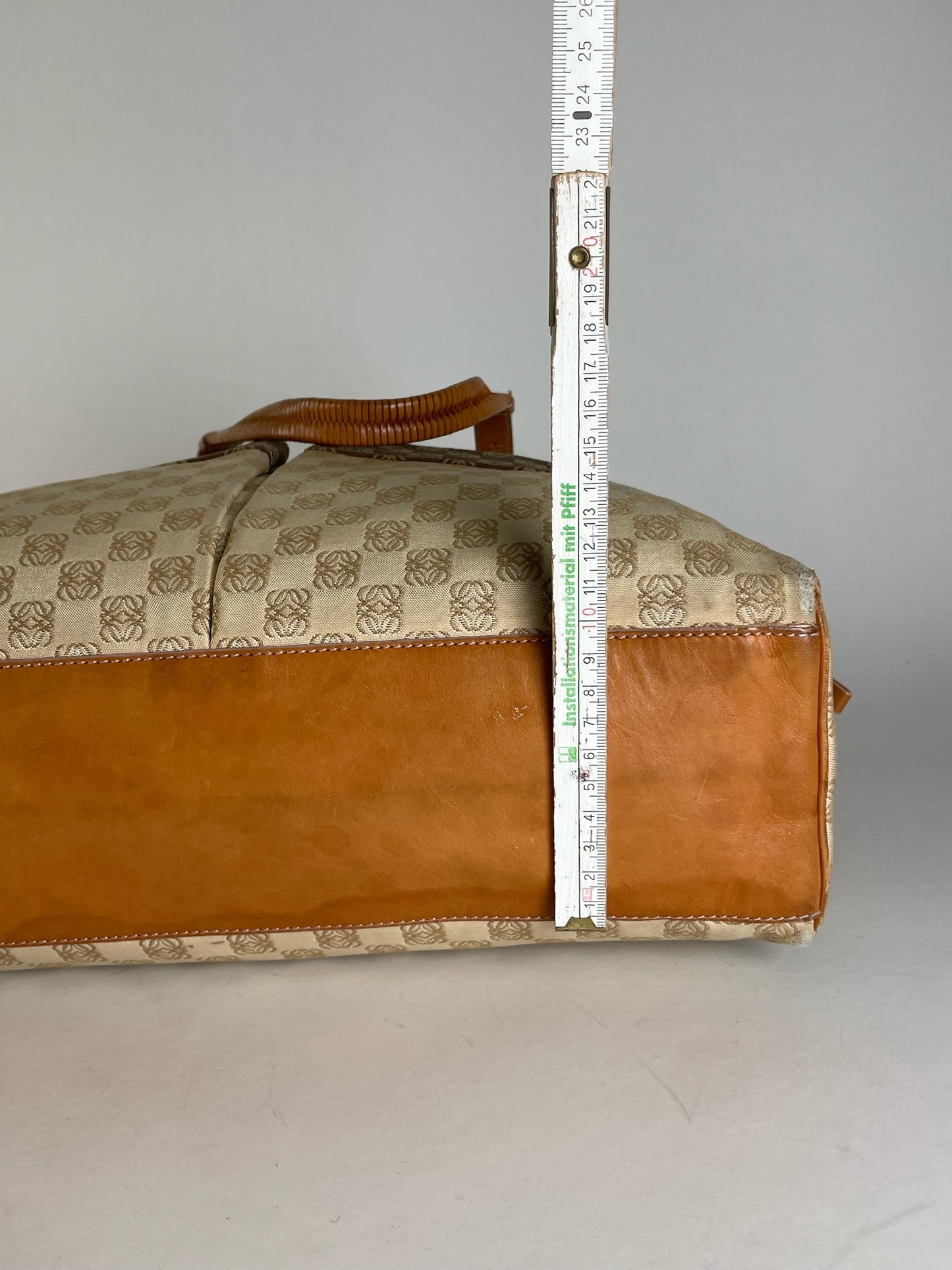 Vintage Loewe Madrid Monogram Weekender Handbag Beige Brown